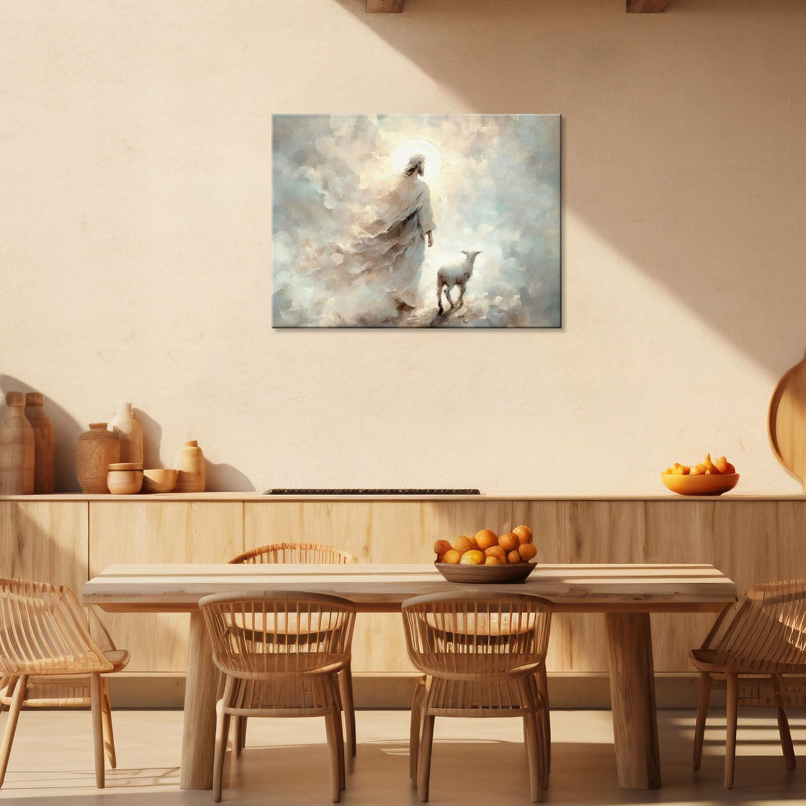Yaasmolaa Jesus And Lamb Canvas Wall Art Scripture Religious Decor Christian Canvas Wall Art Prints For Bathroom Living Room Kitchen Bedroom 16X12Inch