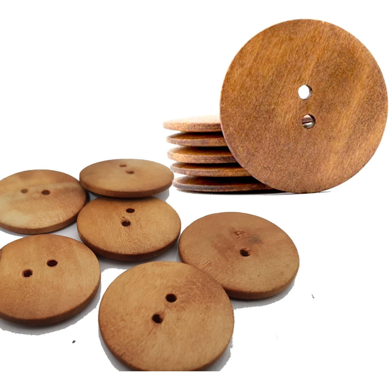 Aakriti 50Pcs 30Mm 2-Hole Big Natural Wooden Buttons Round Sewing Brown Overcoat Buttons (Brown-50Pcs)
