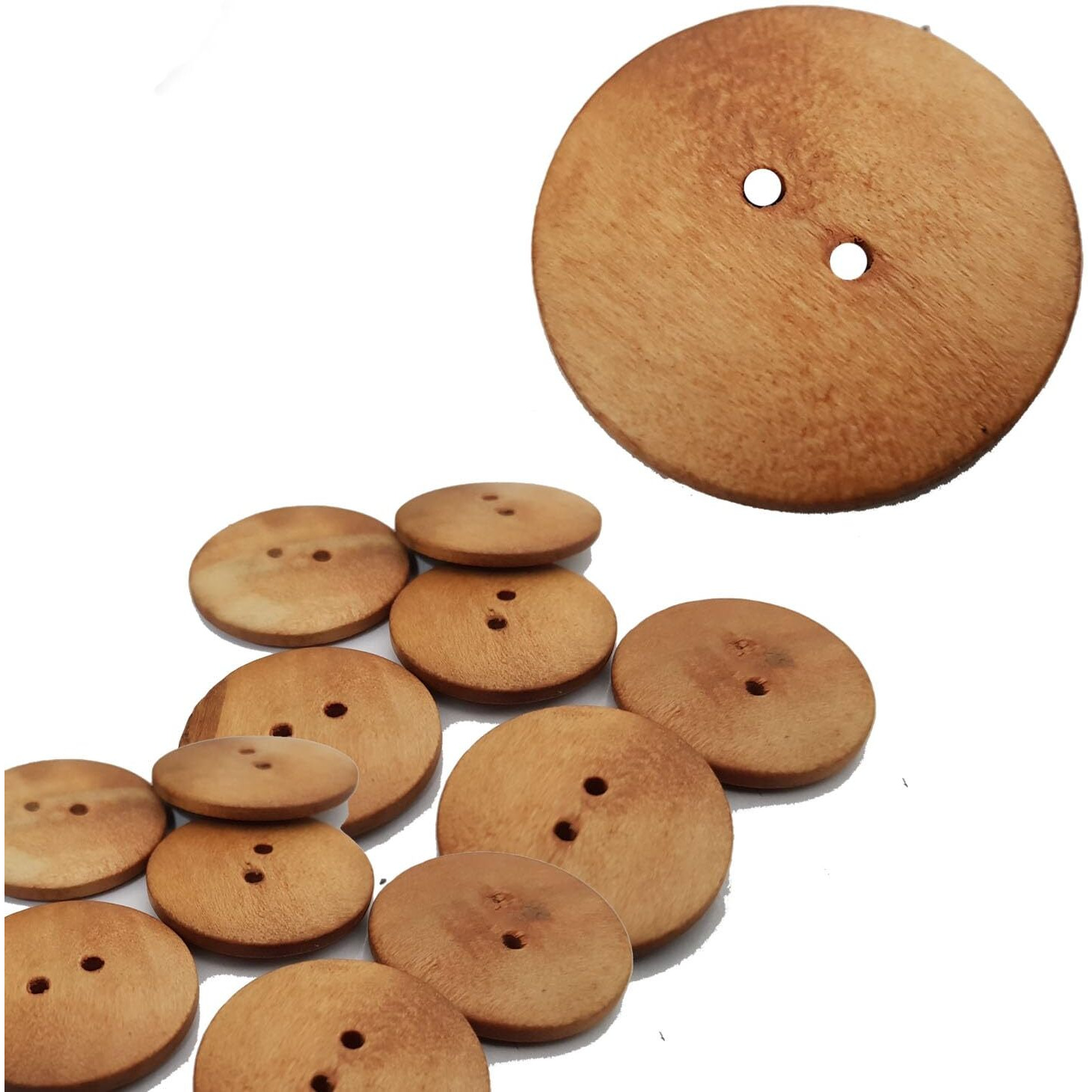 Aakriti 50Pcs 30Mm 2-Hole Big Natural Wooden Buttons Round Sewing Brown Overcoat Buttons (Brown-50Pcs)