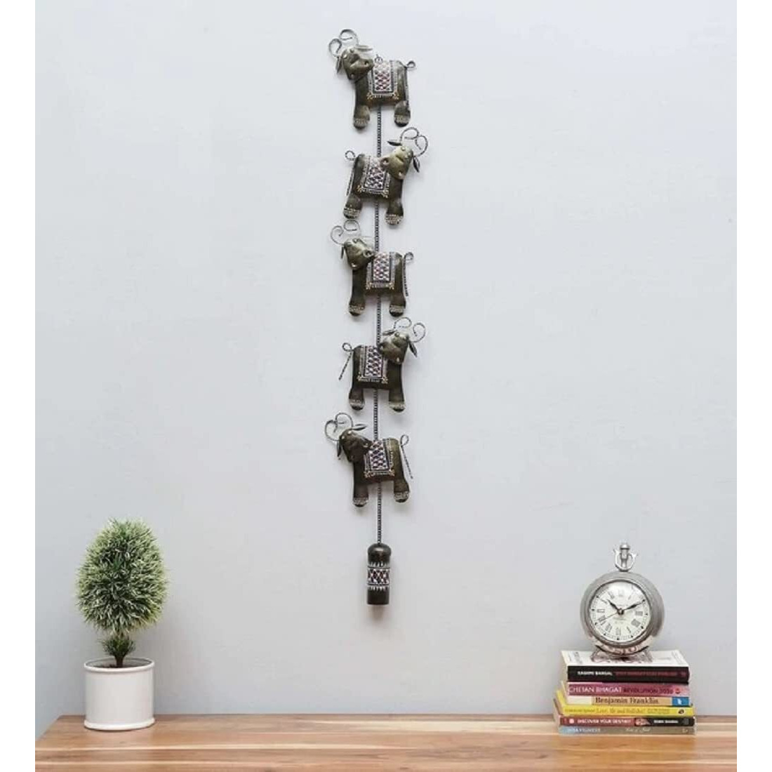 World Decor Wrought Iron 4 Cows Bell Metal Abstract/Wall Sculpture/Wall Hanging/Wall Art Multicolor For Home Decoration/Living Room/Office/Cafe/Bedroom (4.5X1X30 In)
