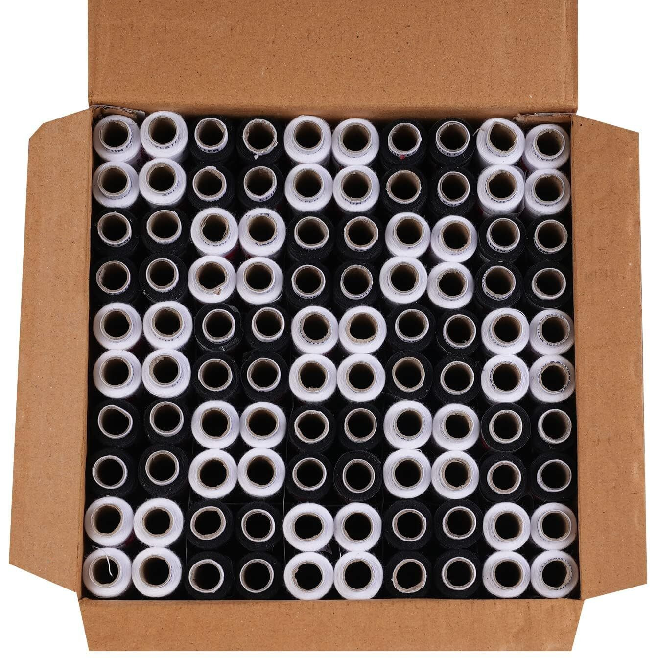 Shop & Shoppee 100% Polyester Sewing Threads 100 Tubes(300 M Each) For Tailoring, Machine And Hand Stitching Spools Thread (300 M, Pack Of 50 - Black & 50 - White Tubes)