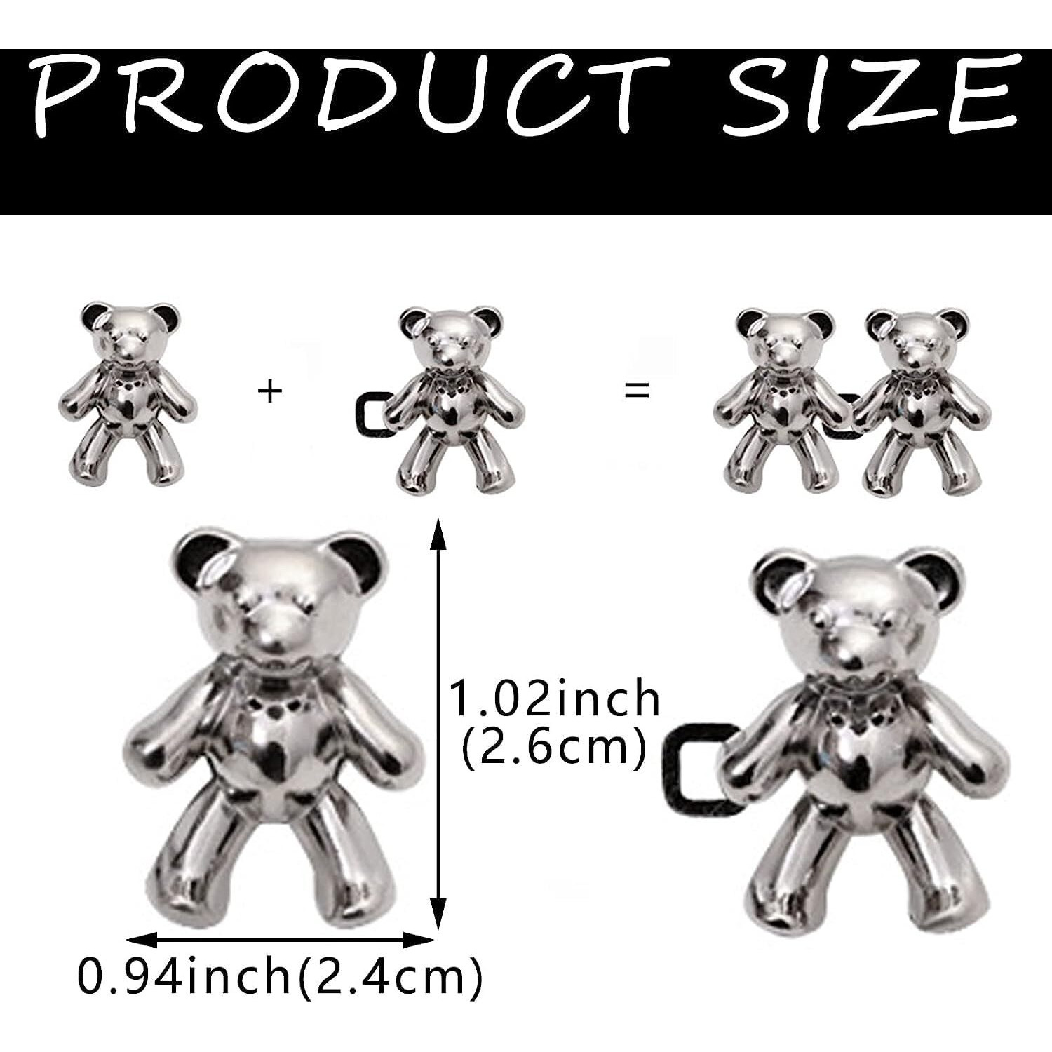 Snozio Detachable Jeans Button Cute Bear Button Pins For Jeans, No Sew Instant Adjustable Waist Buckle Loose Jeans Waist Adjuster Tightener For Skirt Pants (Pack Of 1, Silver)