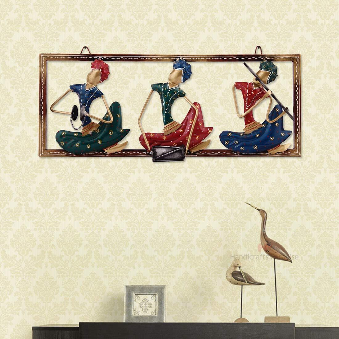 Handicrafts Paradise Wrought Iron Decorative Musicians Horizontal Showpiece For Home Decor - (Multicolour, 20.5 X 8.5 Inch)
