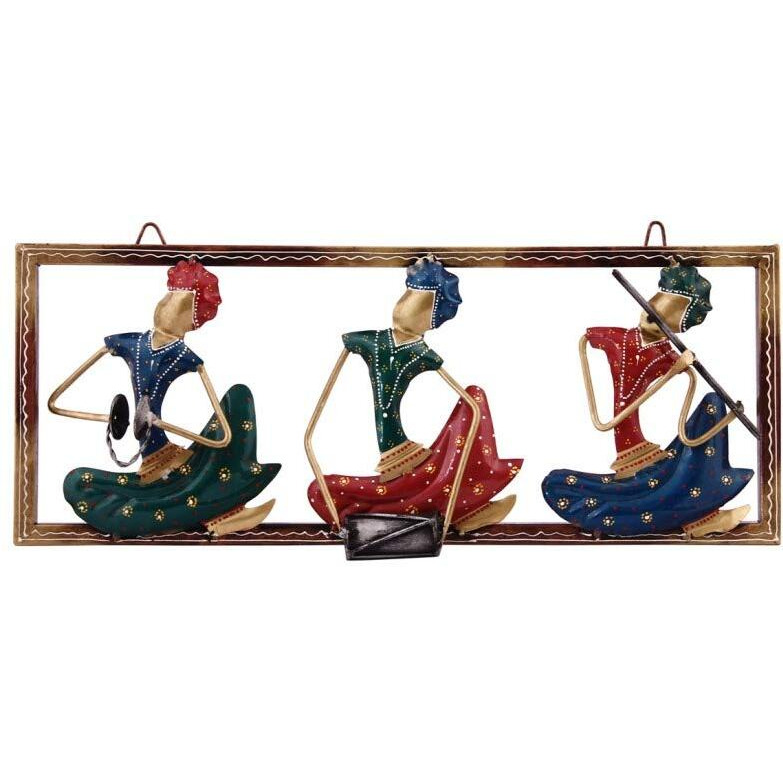 Handicrafts Paradise Wrought Iron Decorative Musicians Horizontal Showpiece For Home Decor - (Multicolour, 20.5 X 8.5 Inch)