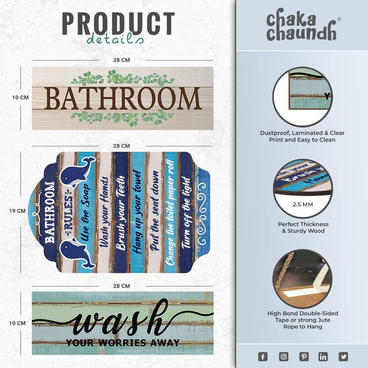 Chaka Chaundh - Bathroom Poster - Bathroom Posters With Frame - Bathroom Quotes Framed Posters - Bathroom Etiquette Poster - Bathroom Rules Poster -(14 X 11 Inches) (Set Of 3 - Bathroom Wall Plaques)