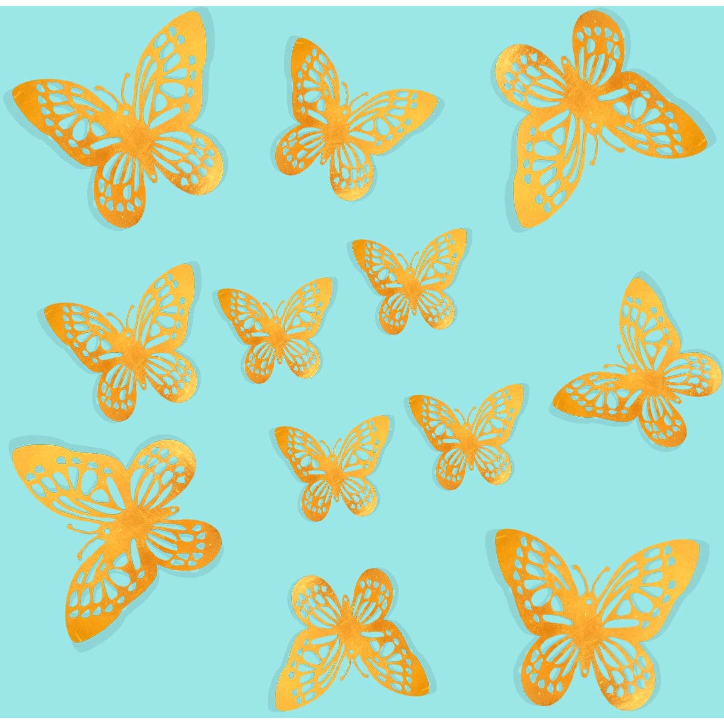 Freny Exim 12 Pcs 3D Pvc Home Dcor Butterfly With Double Gum Tape(Golden)
