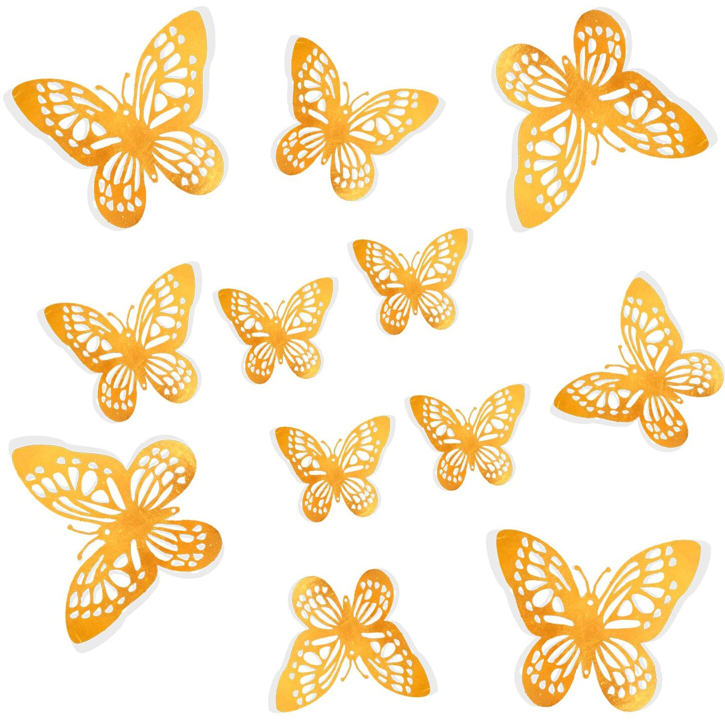 Freny Exim 12 Pcs 3D Pvc Home Dcor Butterfly With Double Gum Tape(Golden)
