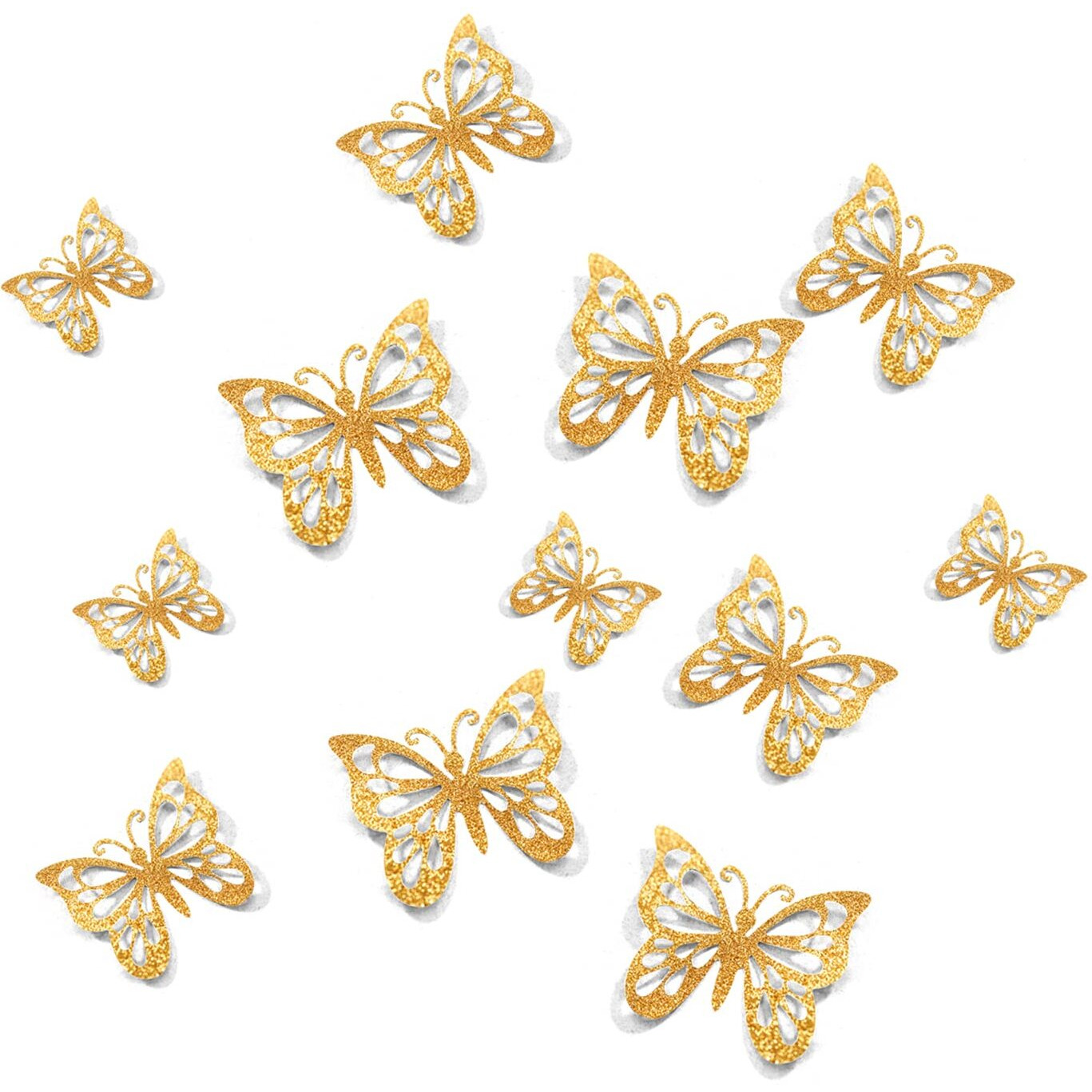 Freny Exim 12 Pcs 3D Pvc Home Dcor Butterfly With Double Gum Tape(Shine Golden)