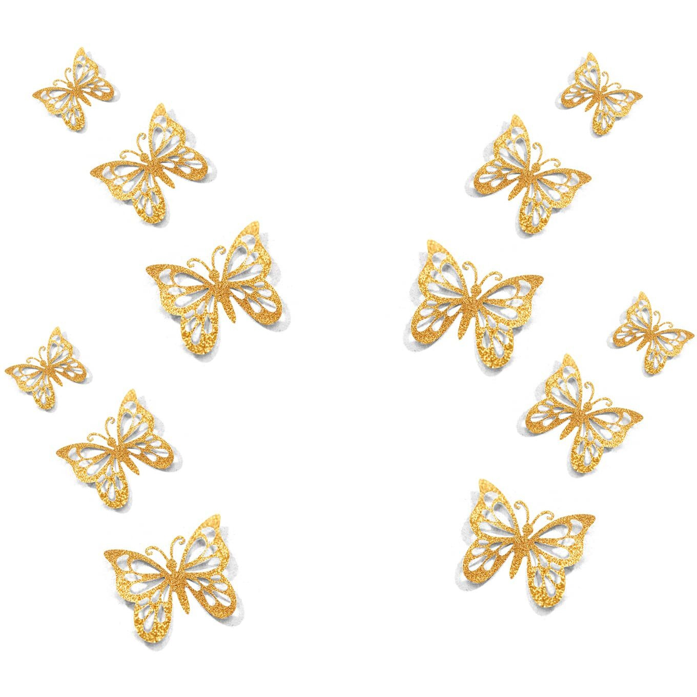 Freny Exim 12 Pcs 3D Pvc Home Dcor Butterfly With Double Gum Tape(Shine Golden)