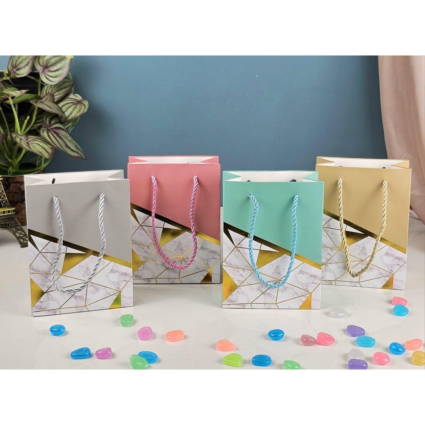 Satyam Kraft 4 Pcs Paper Gift Bags With Handles | Gift For Her/Him, Mothers Day Gifting,Gift Bags,Wedding Return Gifts, Birthday, Shopping & Party | Eco-Friendly Reusable (12 X 16 Cm) (Multicolor)