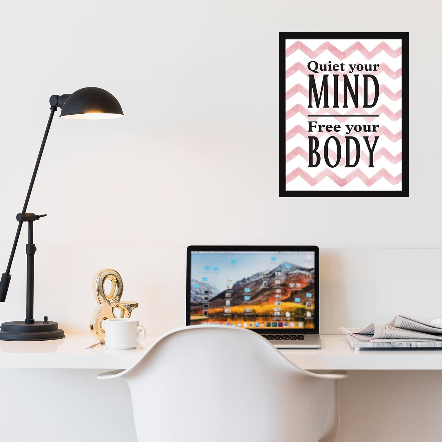 Chaka Chaundh - Yoga Quotes Frames - Meditation Quotes Wall Frame - Yoga Wall Frames - Yoga Wall Decor - Yoga Wall Art - Yoga Posters For Wall - (13.6 X 10.6 Inches) (Quite Your Mind - Pink)