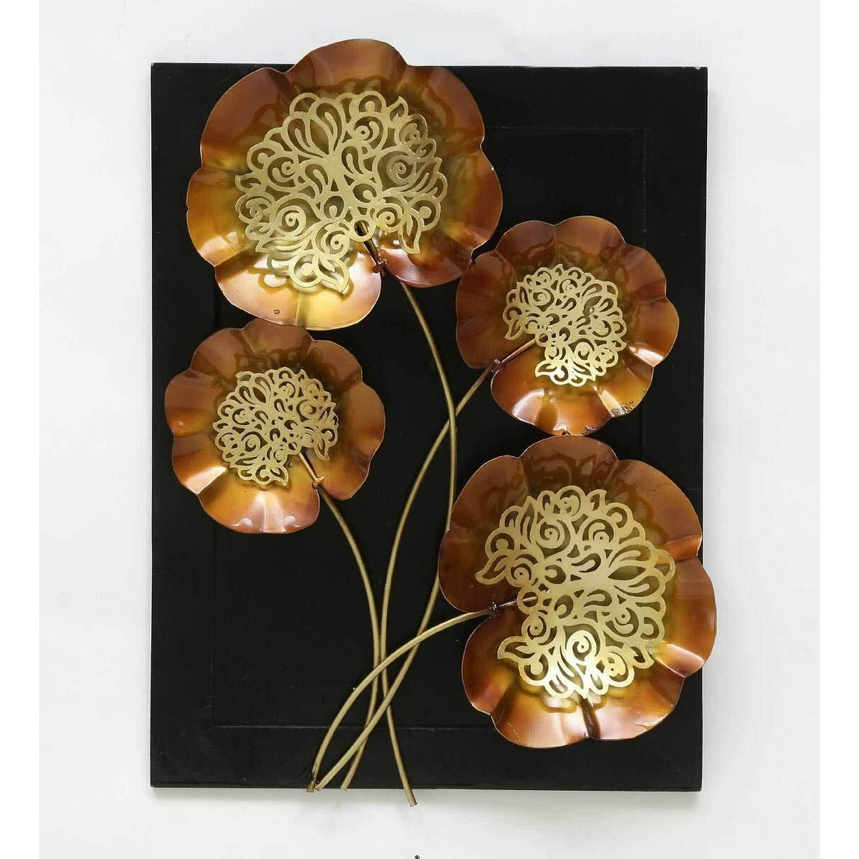 Decore Basket Wooden Fiber Frame With Metal Leaves Wall Decor | Metal Abstract | Wall Sculpture For Office, Home,Cafe, Restaurants,Etc (Gold, Medium)
