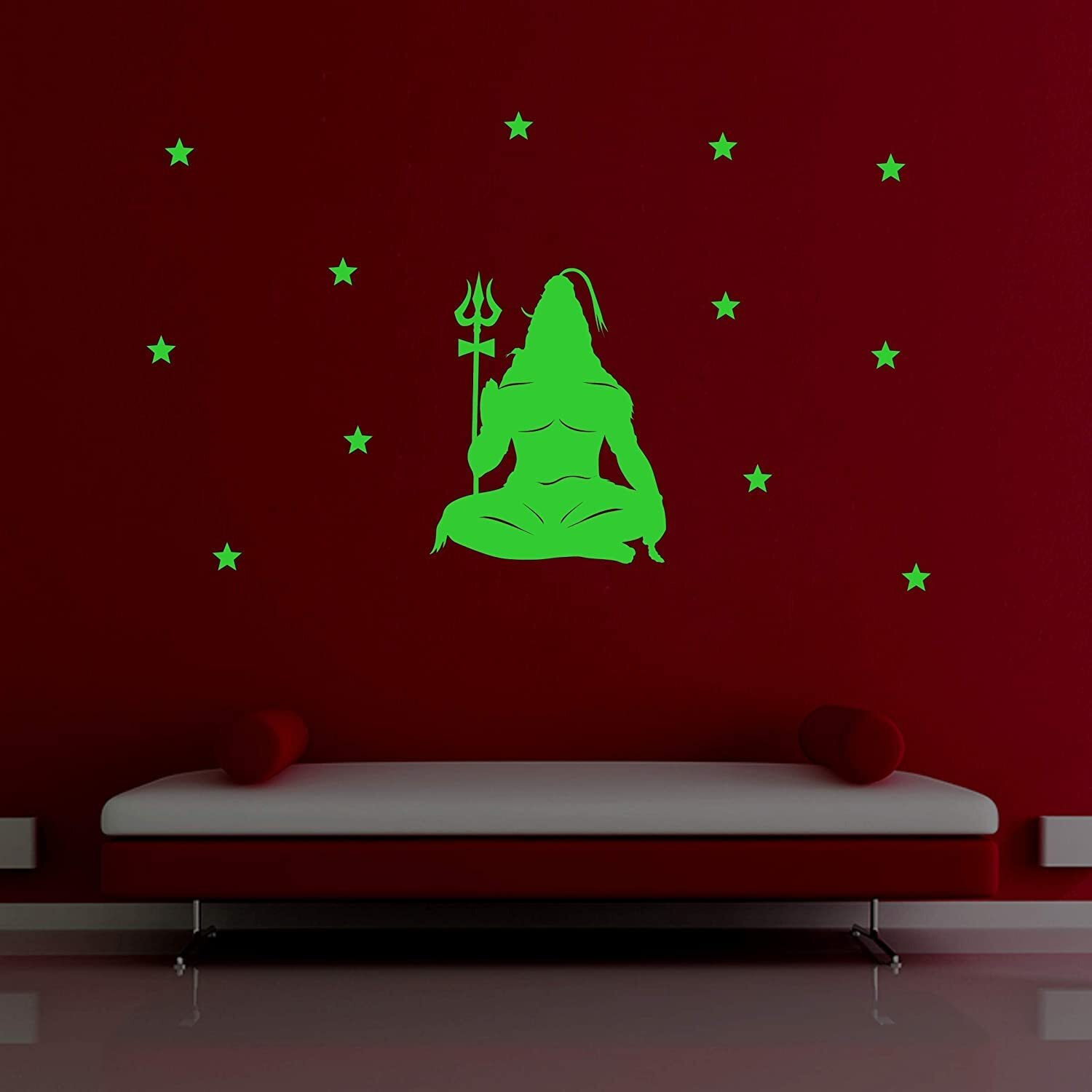 Monk Wish Glow In The Dark Lord Shiva Radium Wall Stickers (Green, 50X32 Cm)
