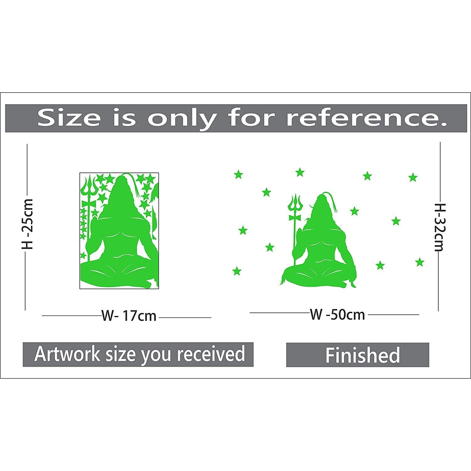 Monk Wish Glow In The Dark Lord Shiva Radium Wall Stickers (Green, 50X32 Cm)
