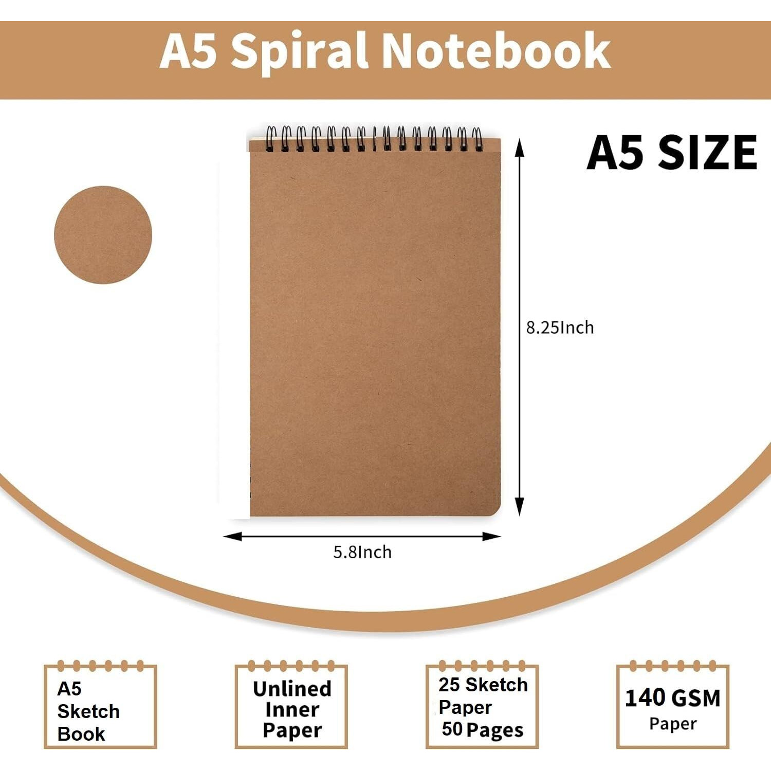 Corslet Sketchbook Spiral-Bound, Mini Size A5 Sketch Book Professional-Grade Sheets, Compatible With A Range Of Art Material Drawing Books (A5, Set Of 2)