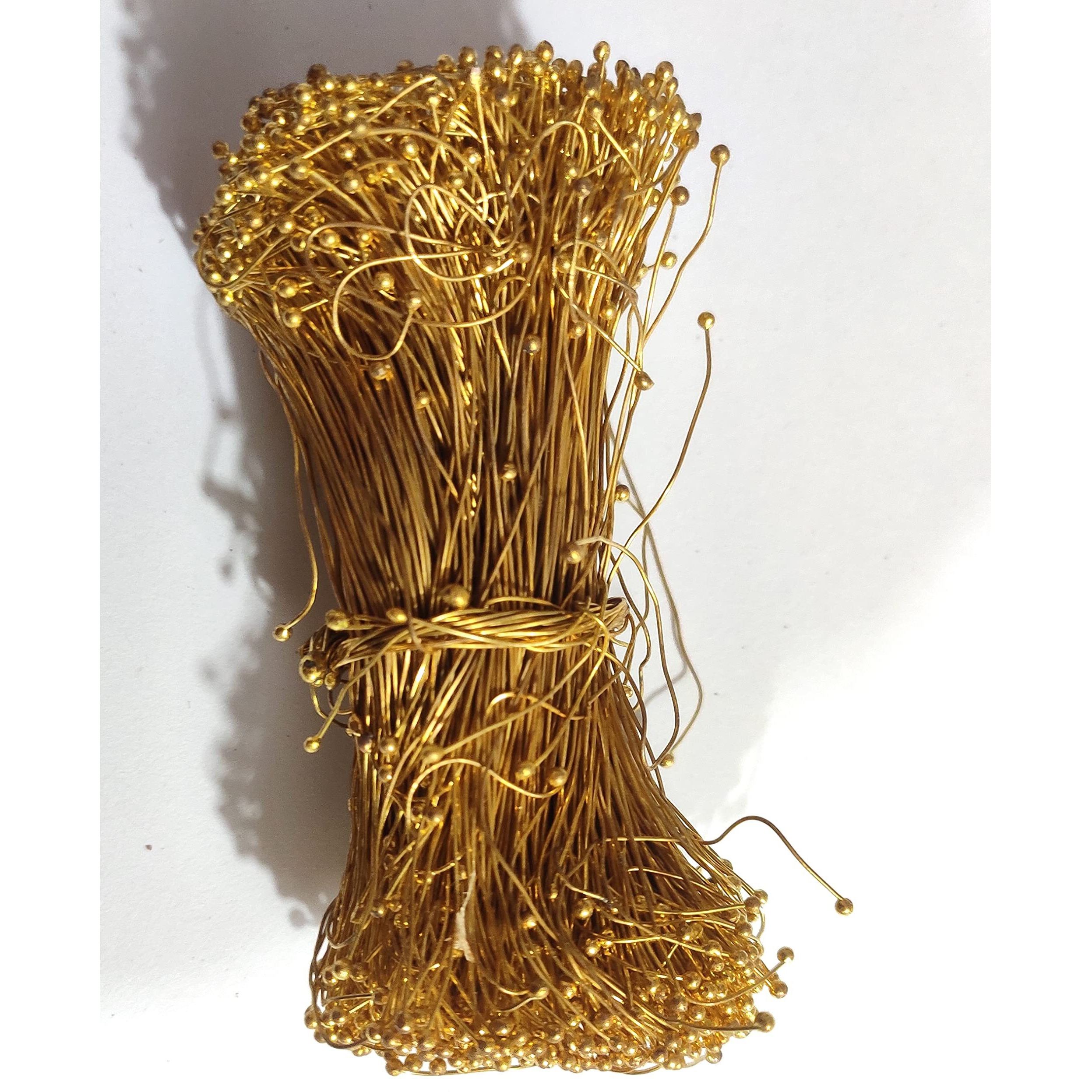 Omx 100 Grams (1000 Pcs) Brass Head Pins For Beading - Double Sided Ball Head Pin Wires For Jewellery Making, Also Known As Mongra Wire (28 Guage (0.37 Mm))