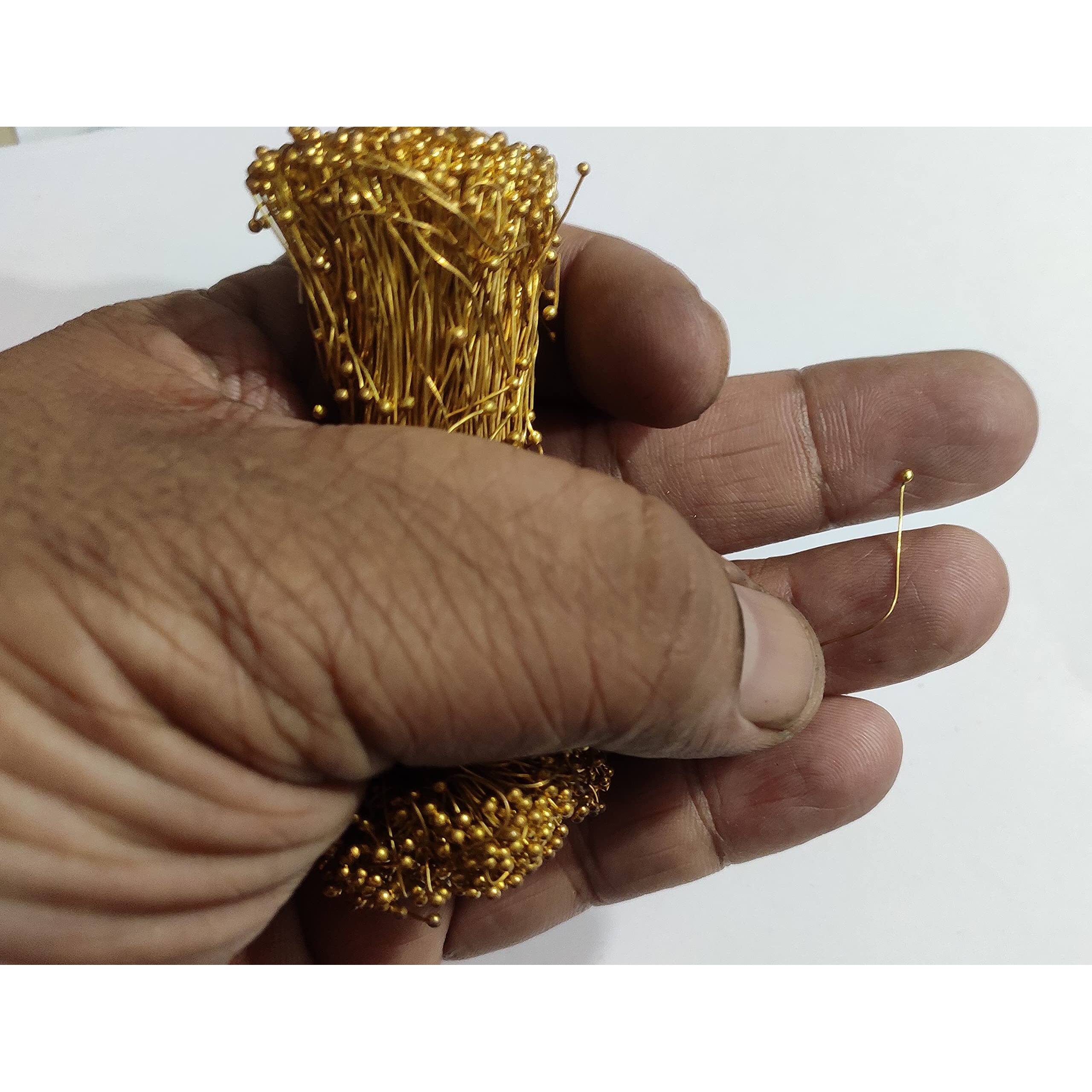 Omx 100 Grams (1000 Pcs) Brass Head Pins For Beading - Double Sided Ball Head Pin Wires For Jewellery Making, Also Known As Mongra Wire (28 Guage (0.37 Mm))