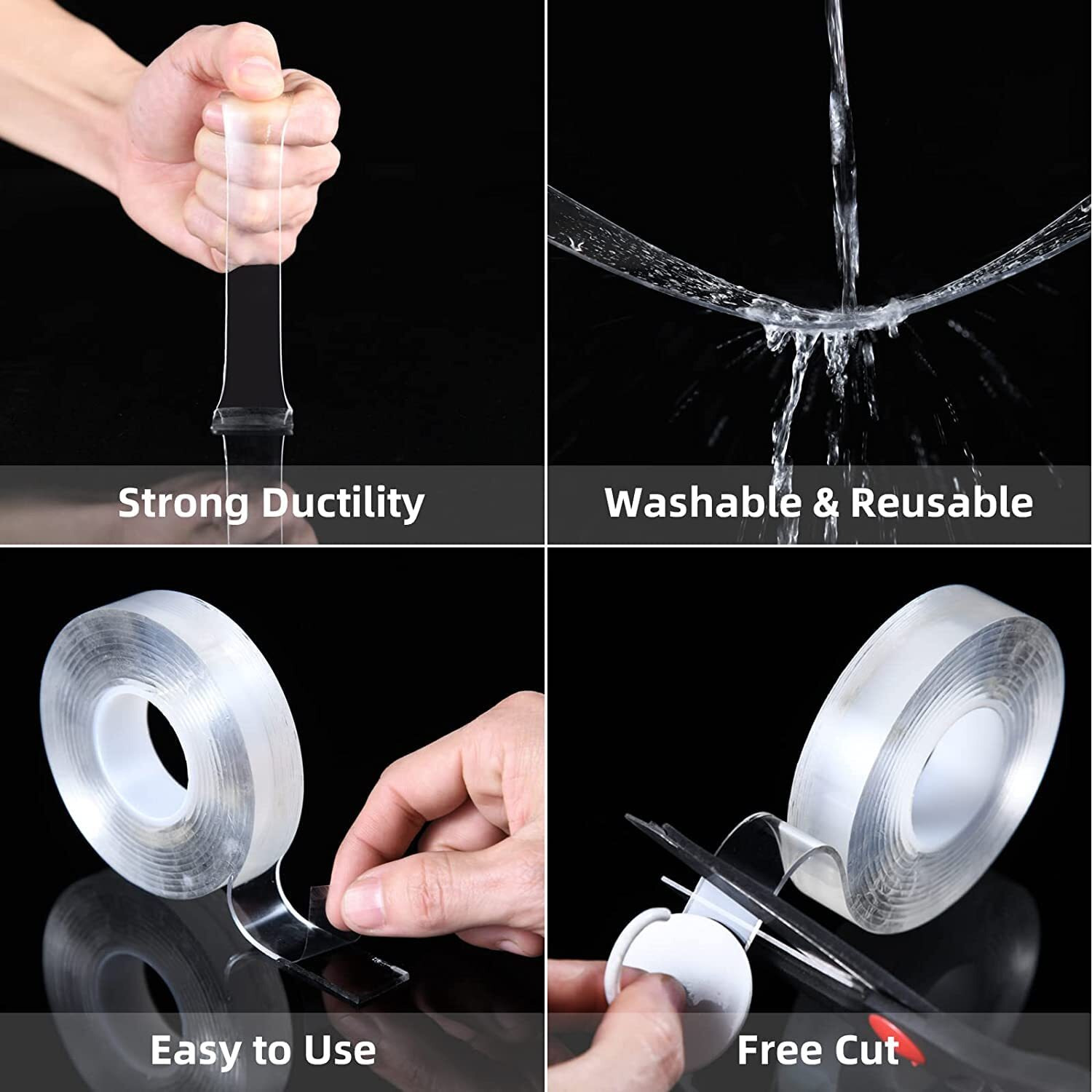 Dansr Removable Clear Double Sided Tape | Heavy Duty Tape, | Traceless Washable Removable, Multipurpose Grip Tape For Carpets, Rugs, Walls, Floors | Indoor/Outdoor (Transperent Tape 1 Mm, 2)