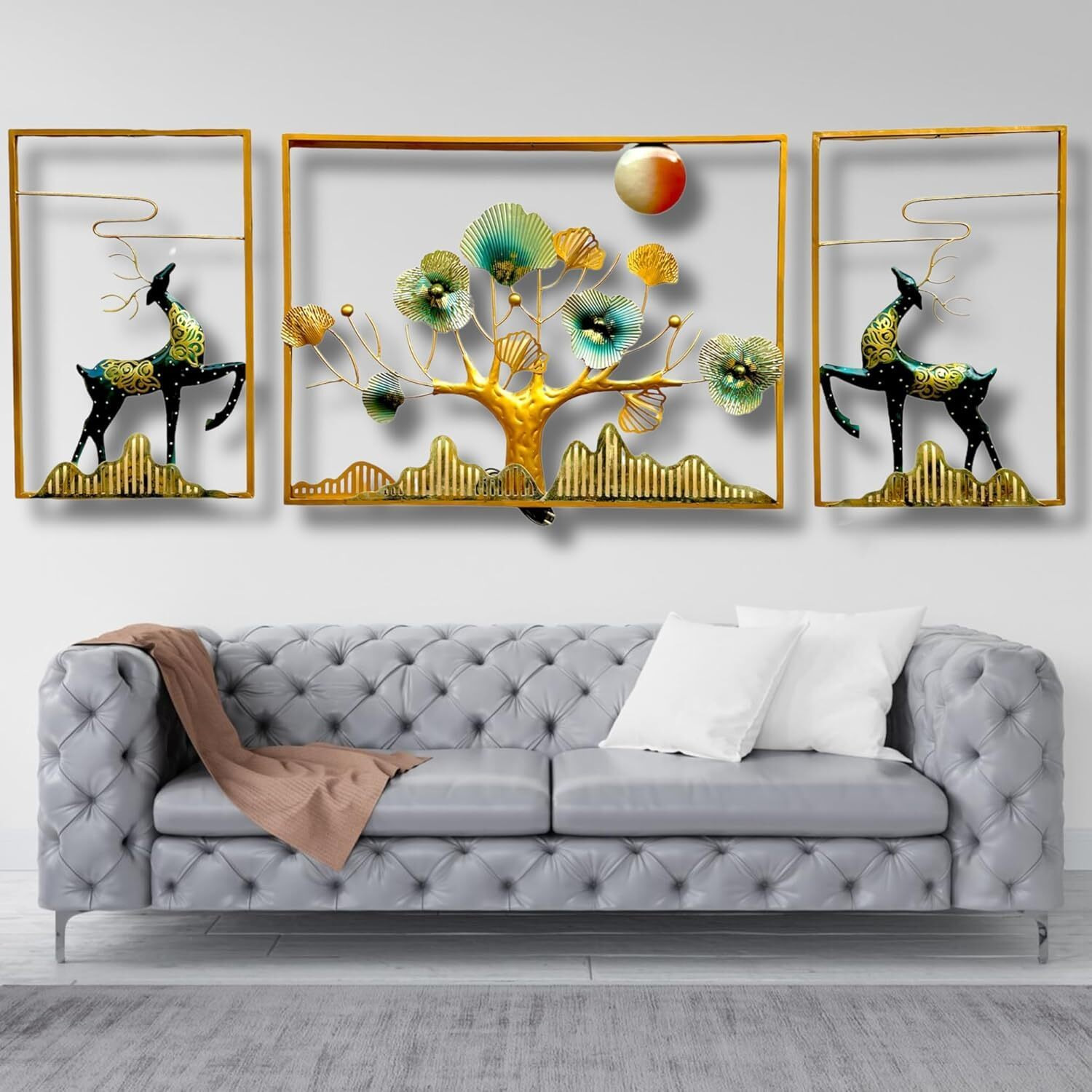 Rsn Ginkgo Tree Leaves With Led Metal Frame Wall Dcor Entrance, Antique Wall Hanging For Living Room, Wrought Iron, Wall Art Decor Hanging For Home - 180 Cm