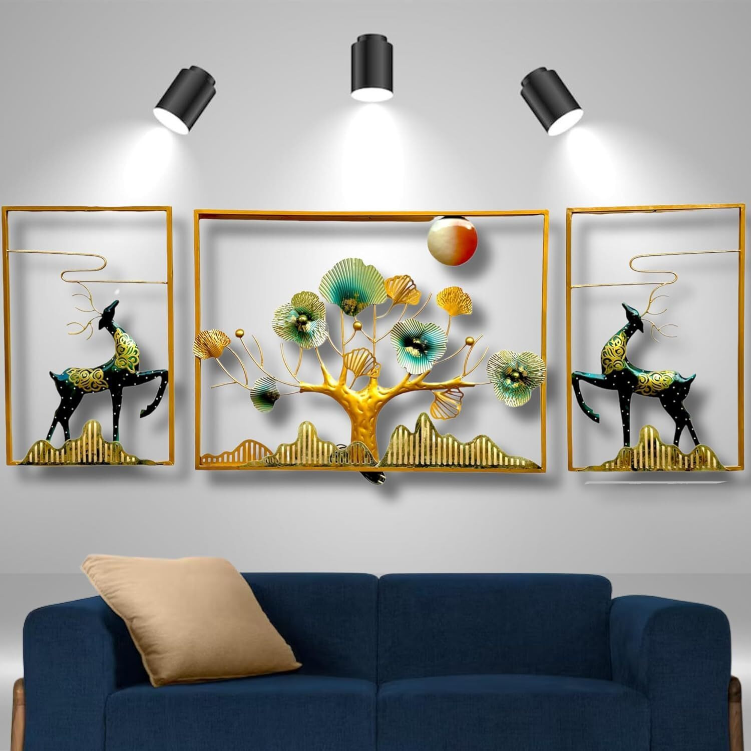 Rsn Ginkgo Tree Leaves With Led Metal Frame Wall Dcor Entrance, Antique Wall Hanging For Living Room, Wrought Iron, Wall Art Decor Hanging For Home - 180 Cm