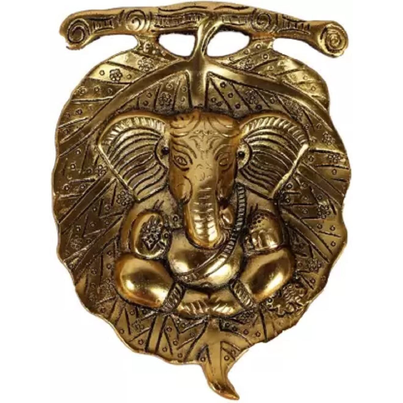 Dreamkraft White Metal Wall Hanging Ganesha Placed On An Antique Finish Peepal Leaf Best Wall Hanging Item For Home Decore, Office And Welcome Door Decor (Golden)