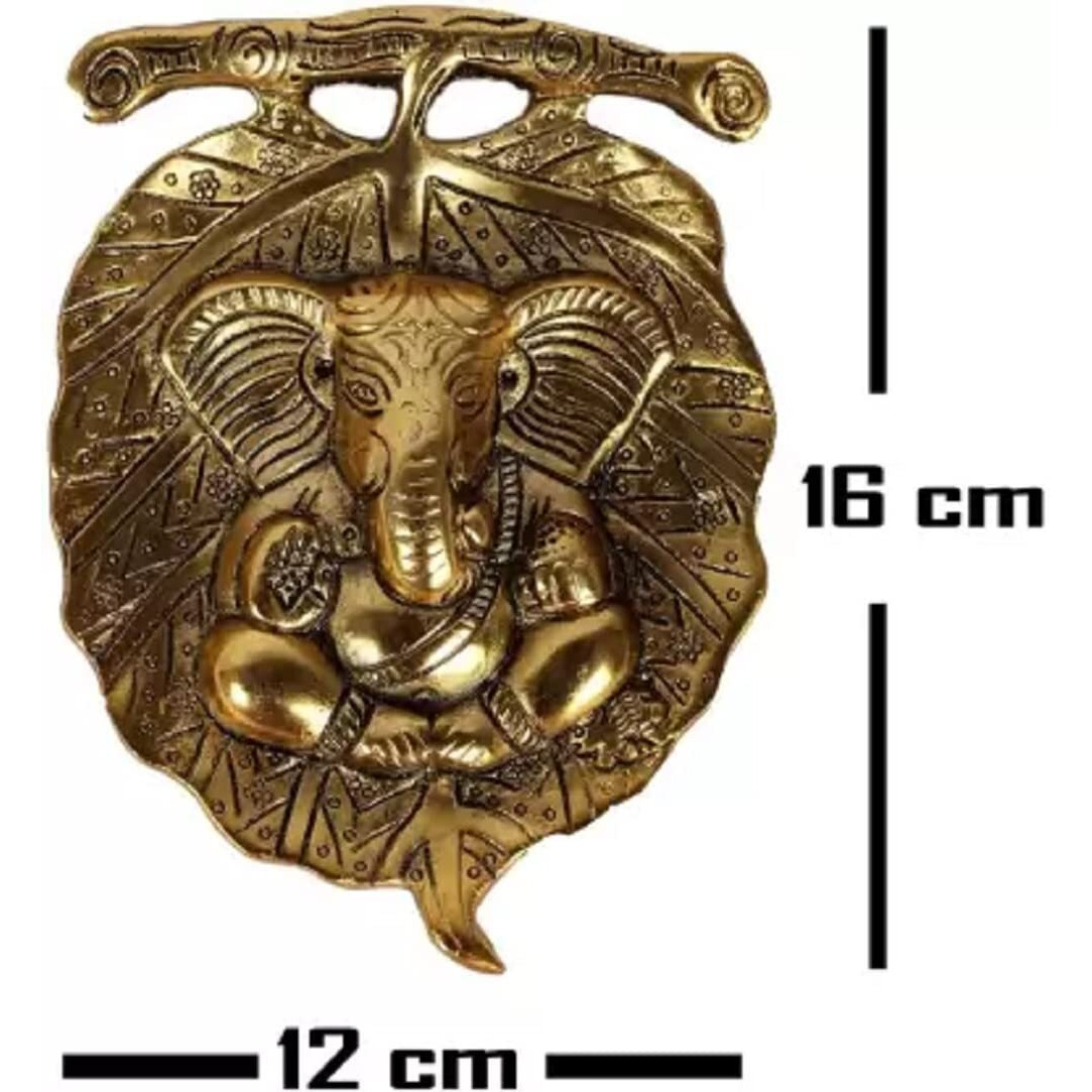 Dreamkraft White Metal Wall Hanging Ganesha Placed On An Antique Finish Peepal Leaf Best Wall Hanging Item For Home Decore, Office And Welcome Door Decor (Golden)