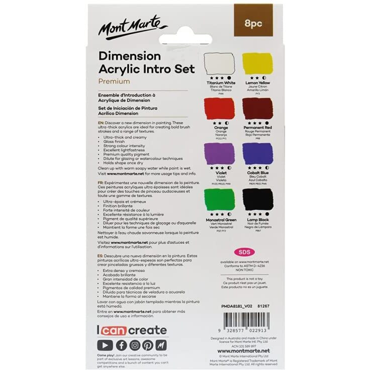 Mont Marte Dimension Acrylic Set -8 Colours