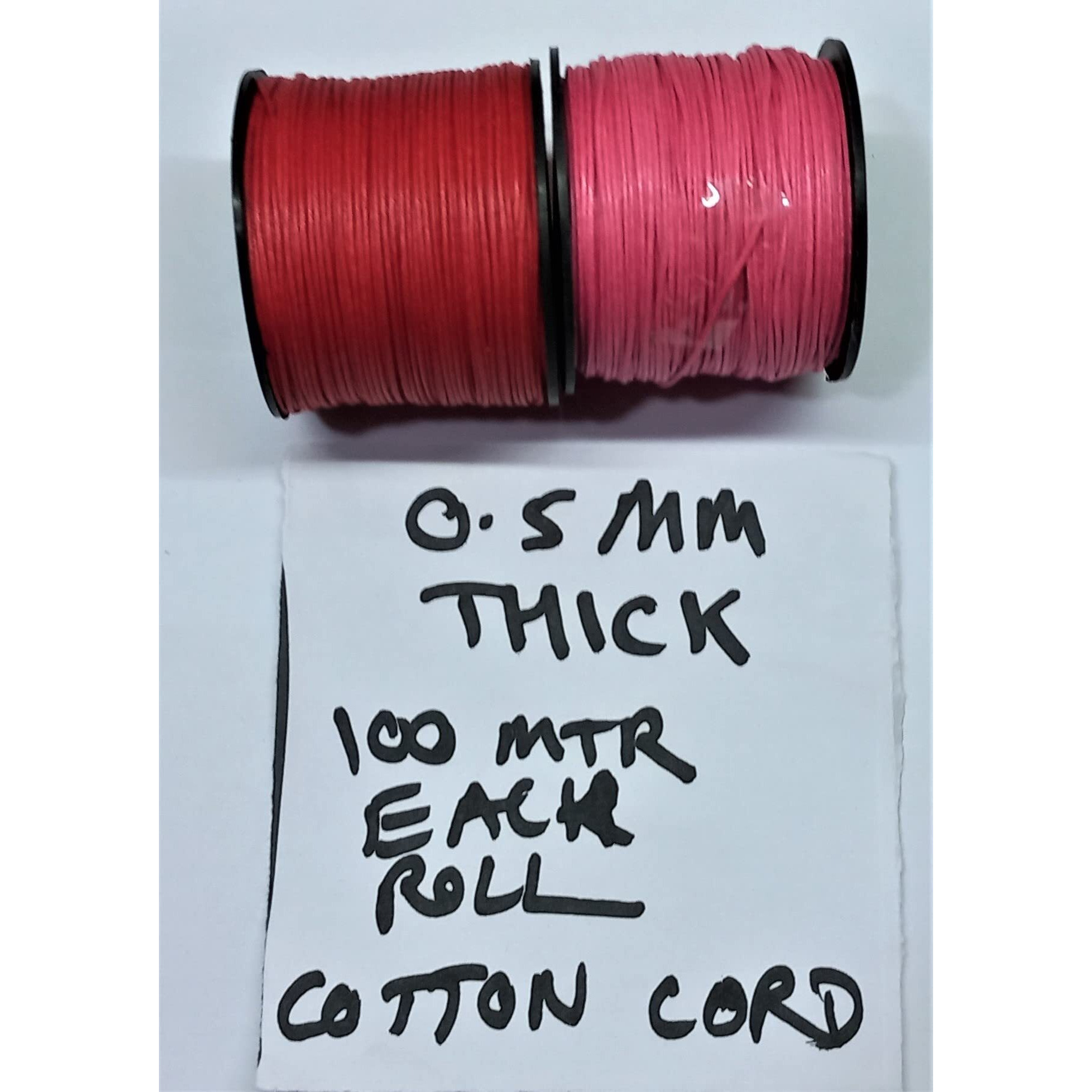 Omx 0.5 Mm Thick, String Waxed Cotton Cords Pack Of 2 Colours, 100 Mtr In 1 Roll - Total 200 Mtr (Red & Pink)