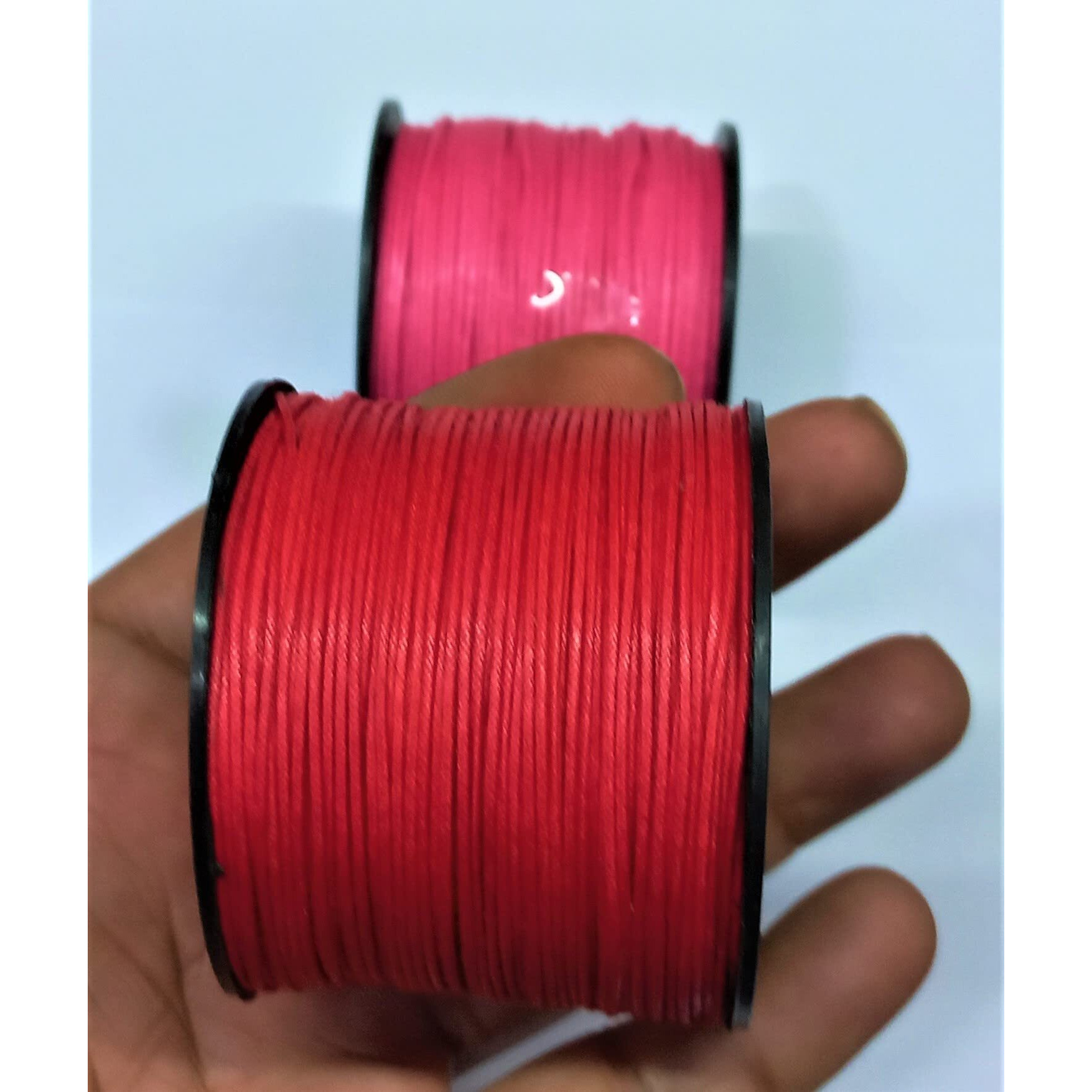 Omx 0.5 Mm Thick, String Waxed Cotton Cords Pack Of 2 Colours, 100 Mtr In 1 Roll - Total 200 Mtr (Red & Pink)