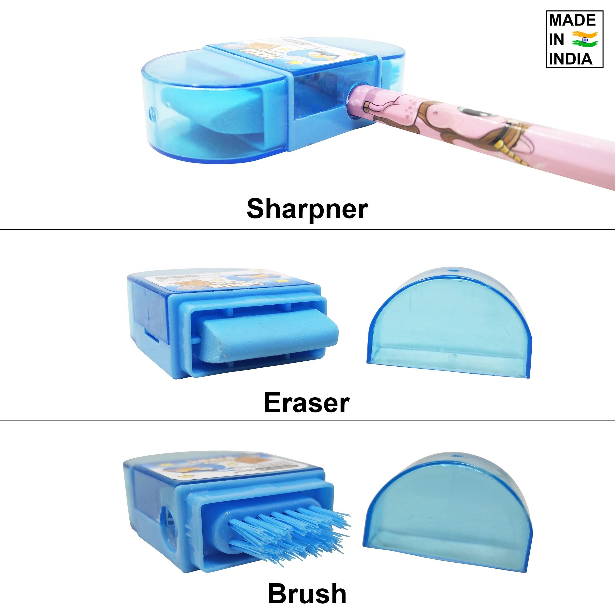 Parteet Astronaut Pencil Pouch Zipper Stationery Combo Pack Of 5 Items 1 Astronaut Pencil Pouch, 2 Unicorn Printed Hb Pencil, 1 3In1 Eraser Sharpner Brush And 1 Scale For Kids Return Gifts