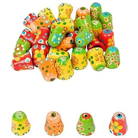 Fashion Bizz Wooden Bells Beads For Jewelry Making, Dresses, Beading, Art And Crafts Work (2.5 Cm, Multicolored) -20 Pieces