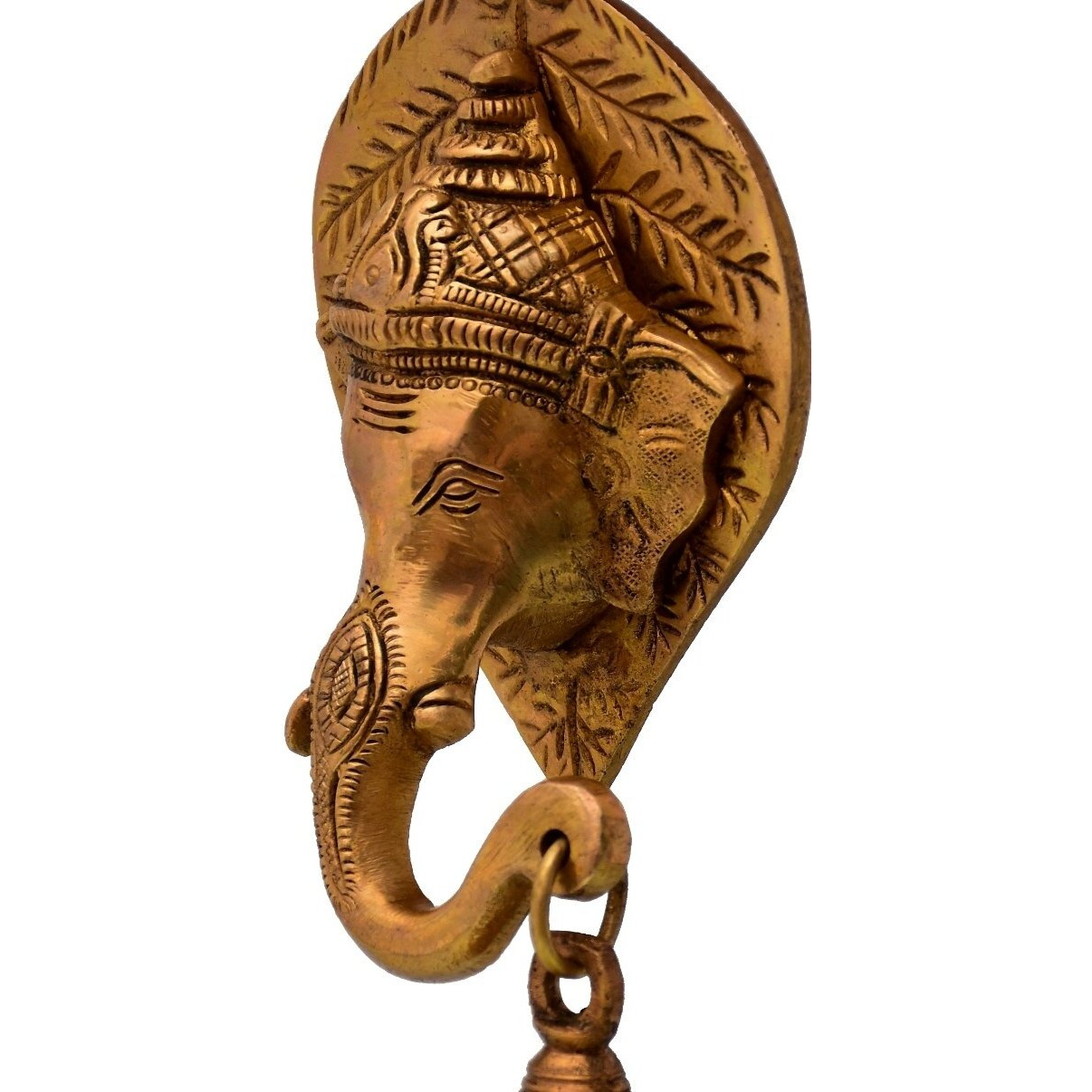 Purpledip Brass Antique Finish Ganesha Head With Bell Wall Hanging (10768B)