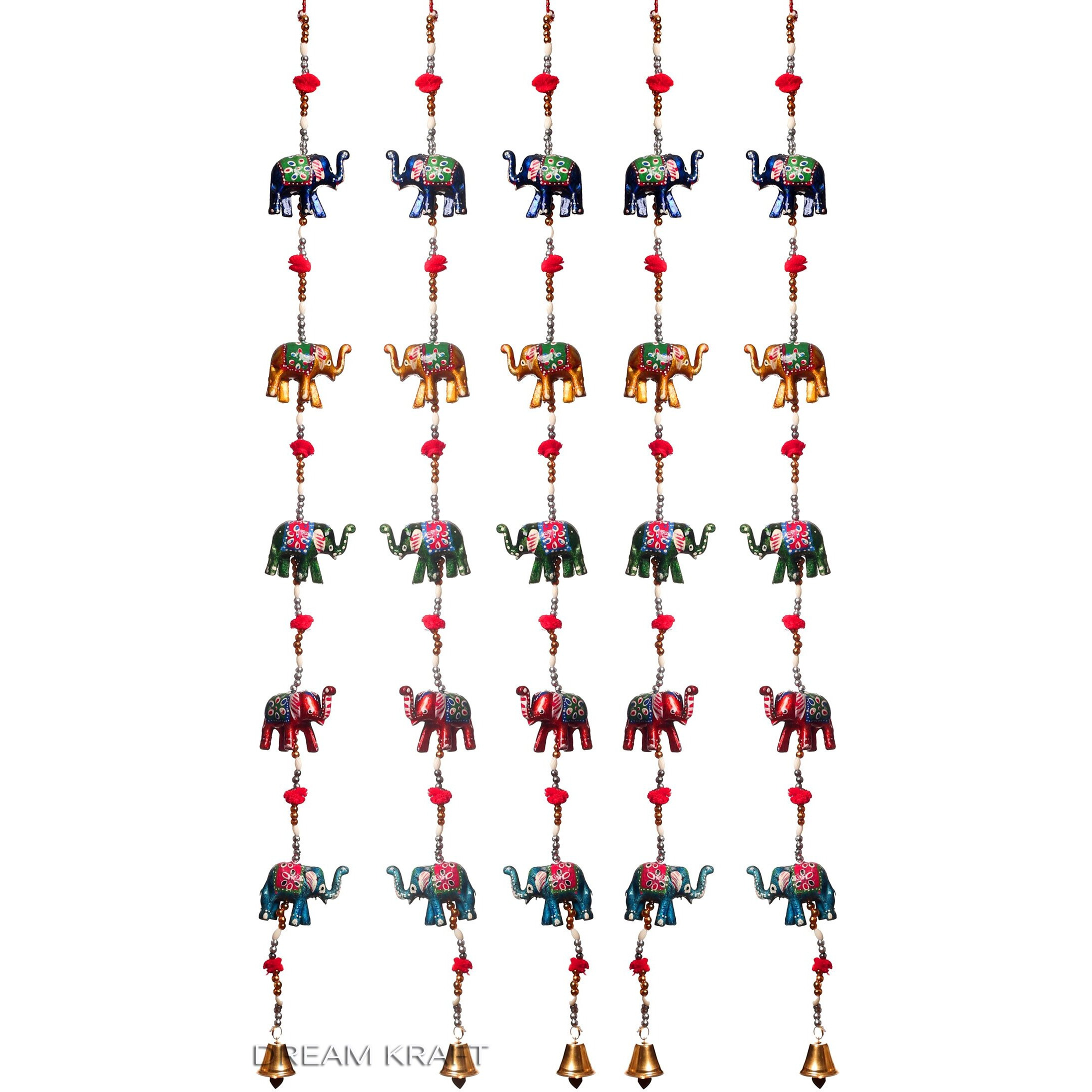 Dreamkraft Paper Mache Set Of 10 Door Wall Hanging Elephant Hathi Bells Idols For Home Decor And Prosperity (96 Cm)