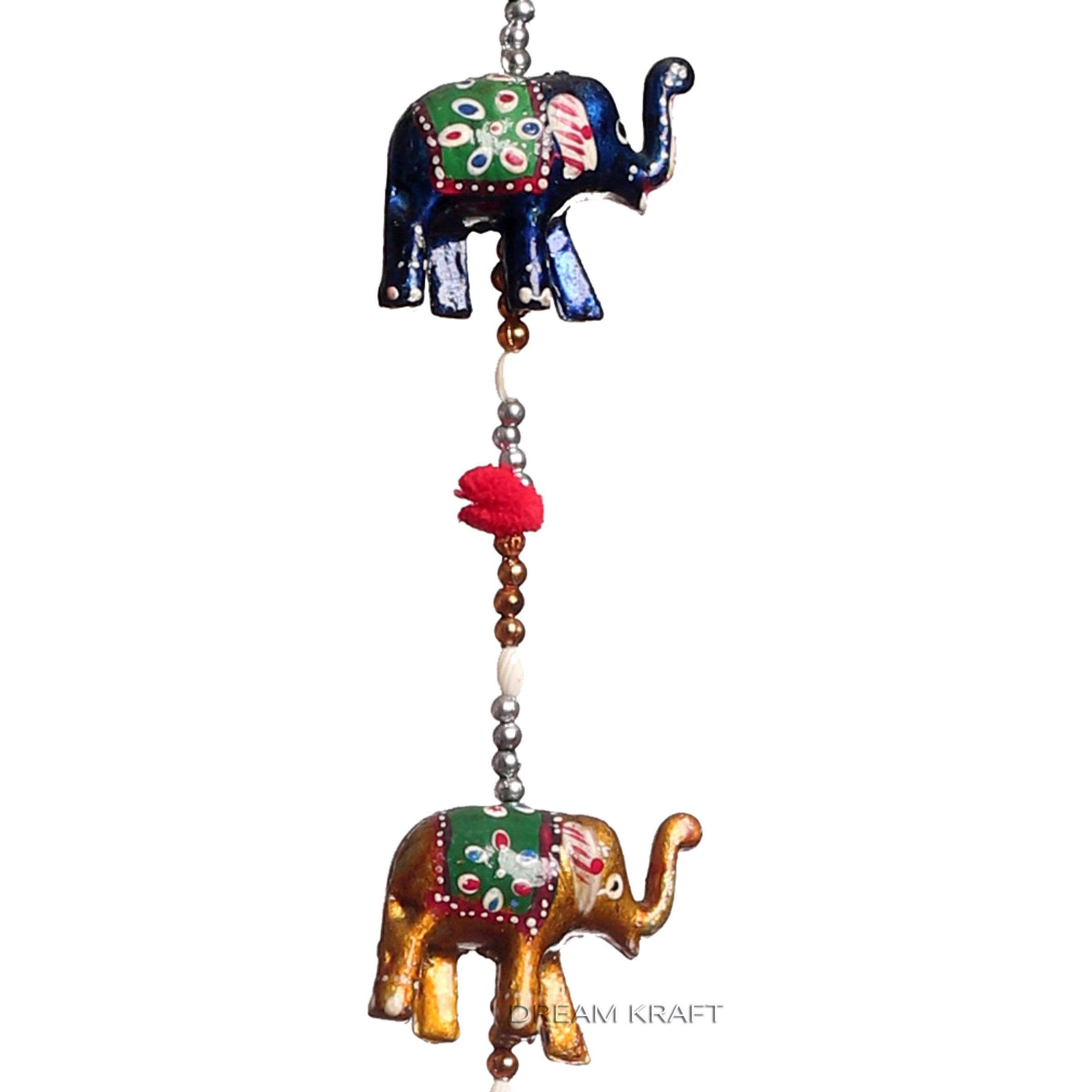 Dreamkraft Paper Mache Set Of 10 Door Wall Hanging Elephant Hathi Bells Idols For Home Decor And Prosperity (96 Cm)