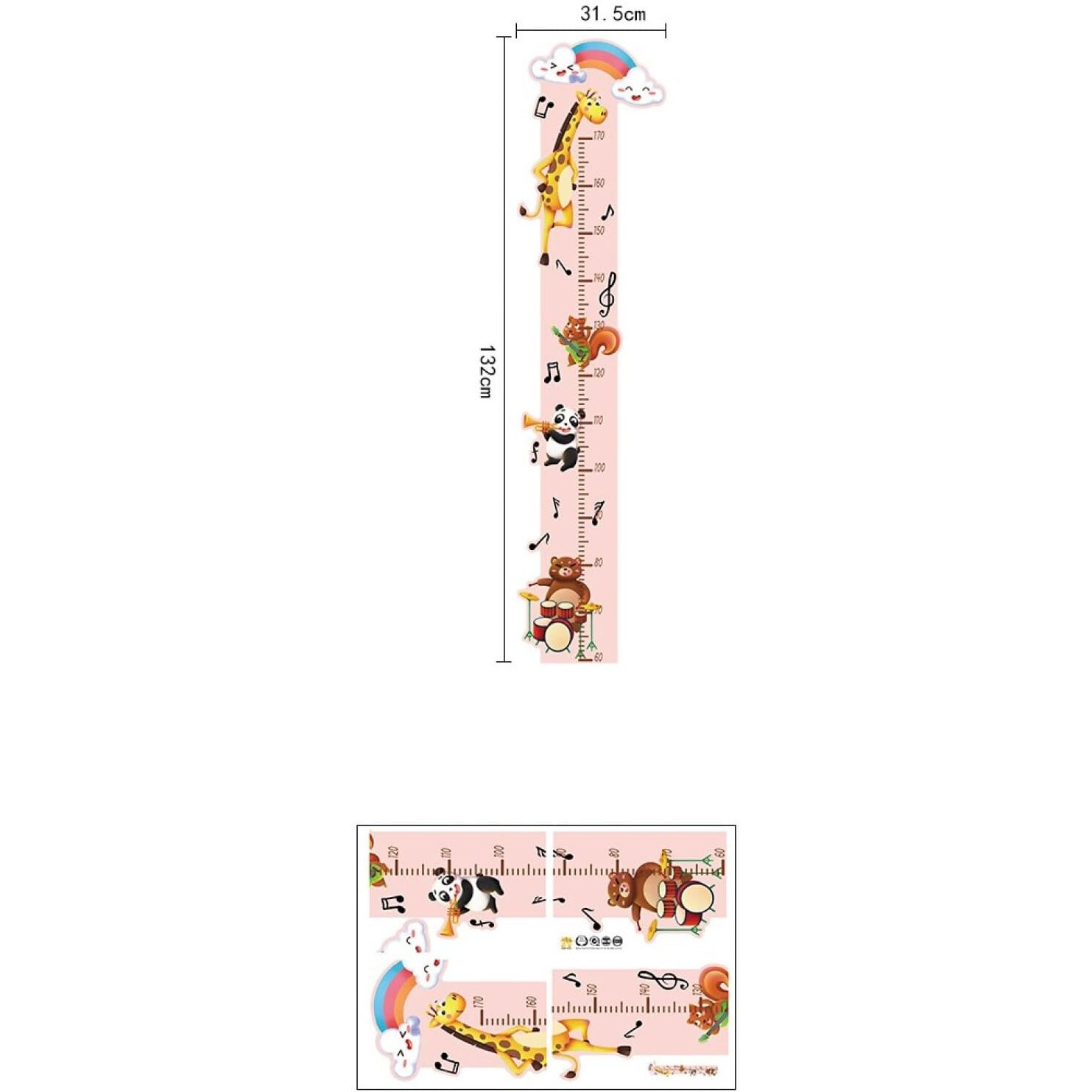 Jaamso Royals Multi Measure Animals Self Adhesive Kids Room Dcor Wall Sticker (50 Cm X 70 Cm)