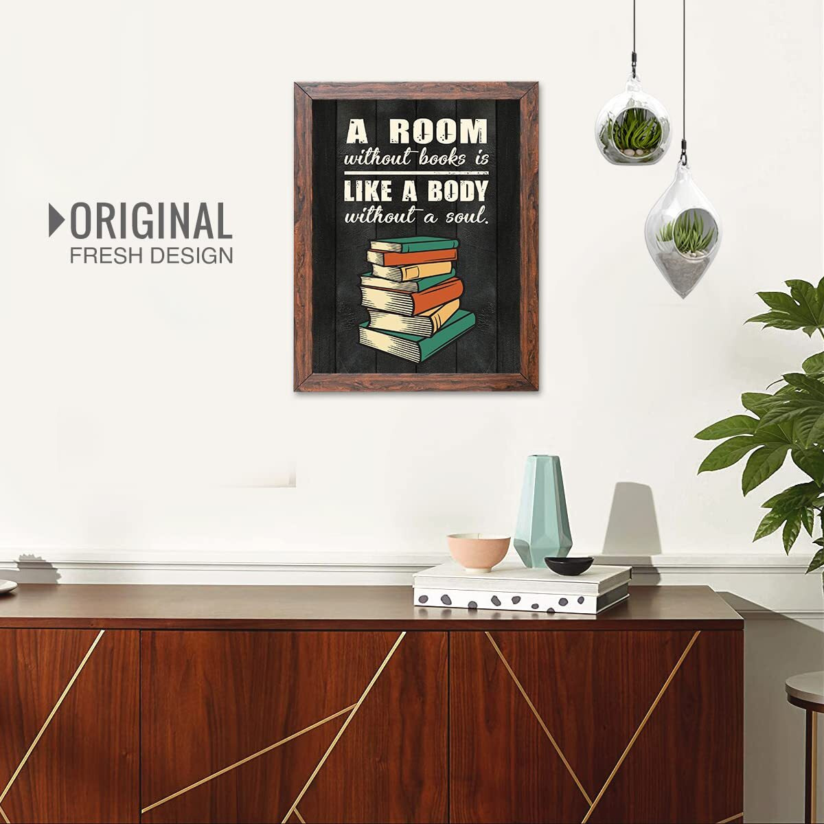 Chaka Chaundh - Book Quotes Wall Frames - Library Quotes Frame - Book Quotes Poster - Book Wall Art Frame - (13.6 X 10.6 Inches) (A Room Without Book - Black Vintage)