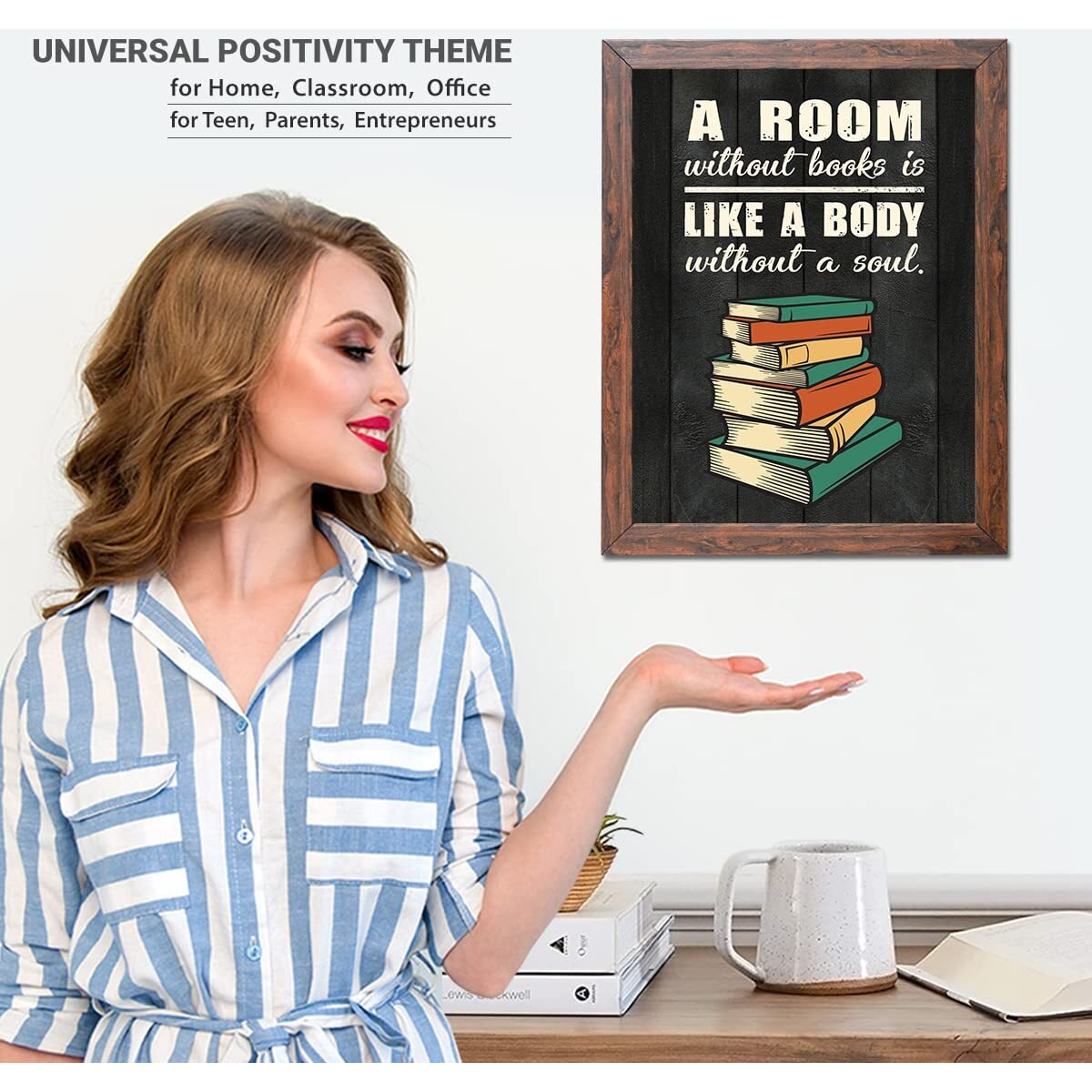 Chaka Chaundh - Book Quotes Wall Frames - Library Quotes Frame - Book Quotes Poster - Book Wall Art Frame - (13.6 X 10.6 Inches) (A Room Without Book - Black Vintage)