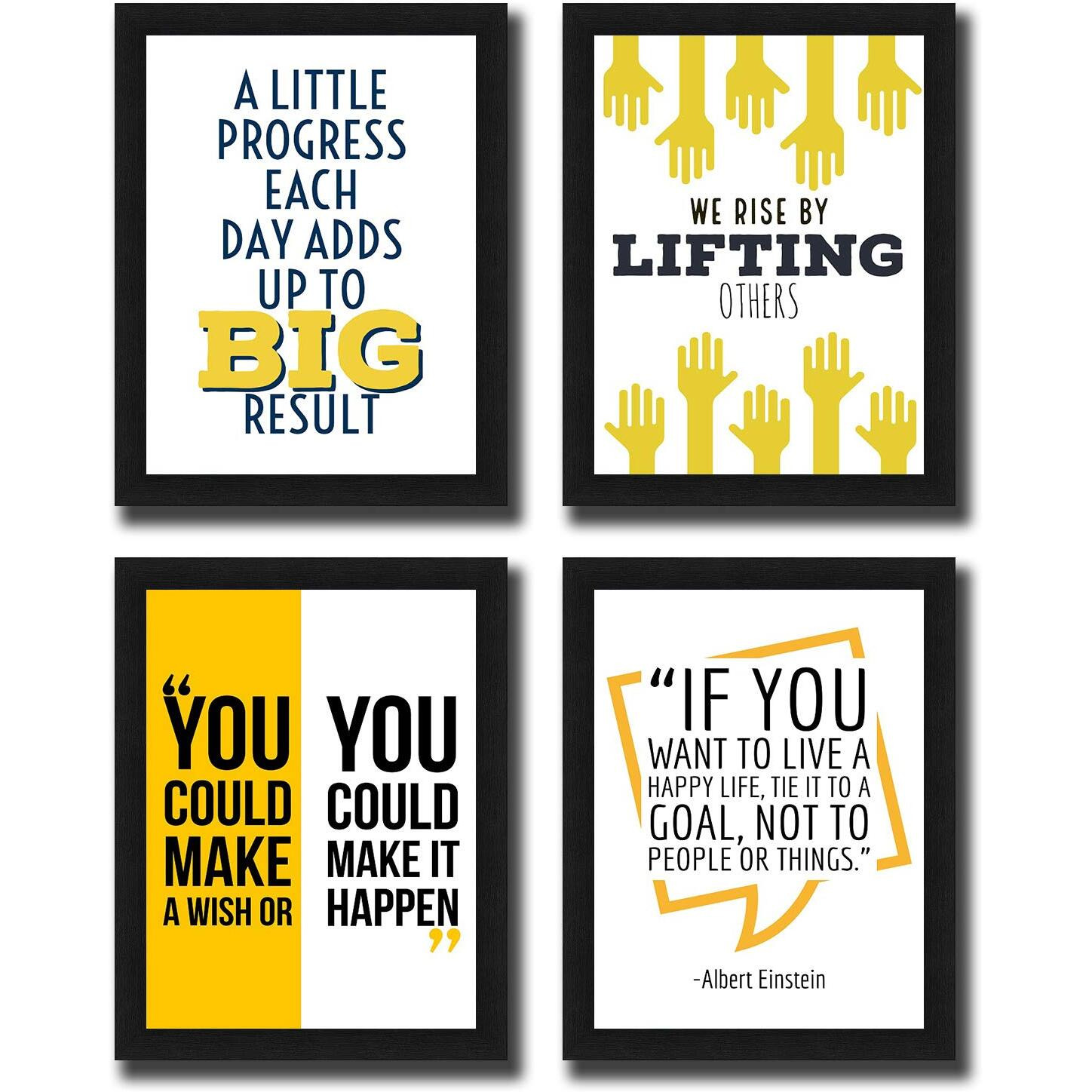 Interio Crafts Motivational Quotes Wall Framed Poster (13X10 Inches,WoodBlack, Framed) -Set Of 4