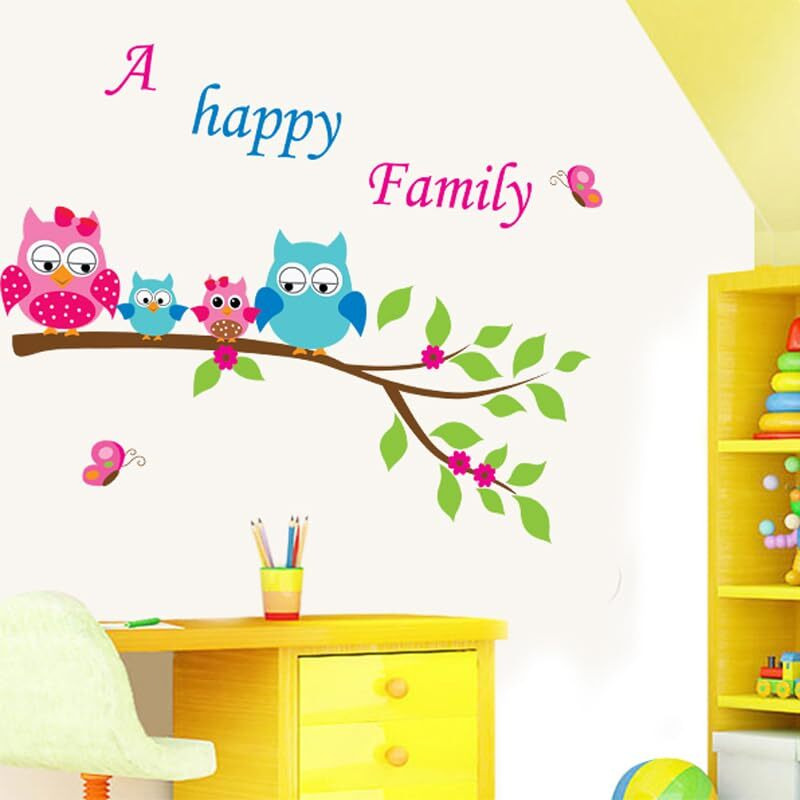 Jaamso Royals Cute Colorful Owl Branch Butterfly Wall Sticker For Home Dcor (45Cm X 60Cm)