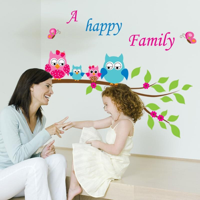 Jaamso Royals Cute Colorful Owl Branch Butterfly Wall Sticker For Home Dcor (45Cm X 60Cm)
