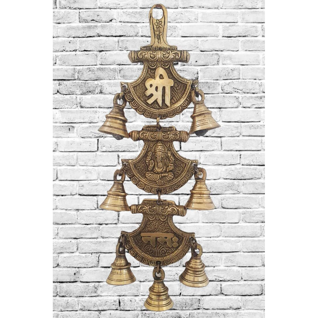 Mohan Jodero Elegant Brass Shubh Labh/ Shri Ganesha Namah Wall Hanging With Bells