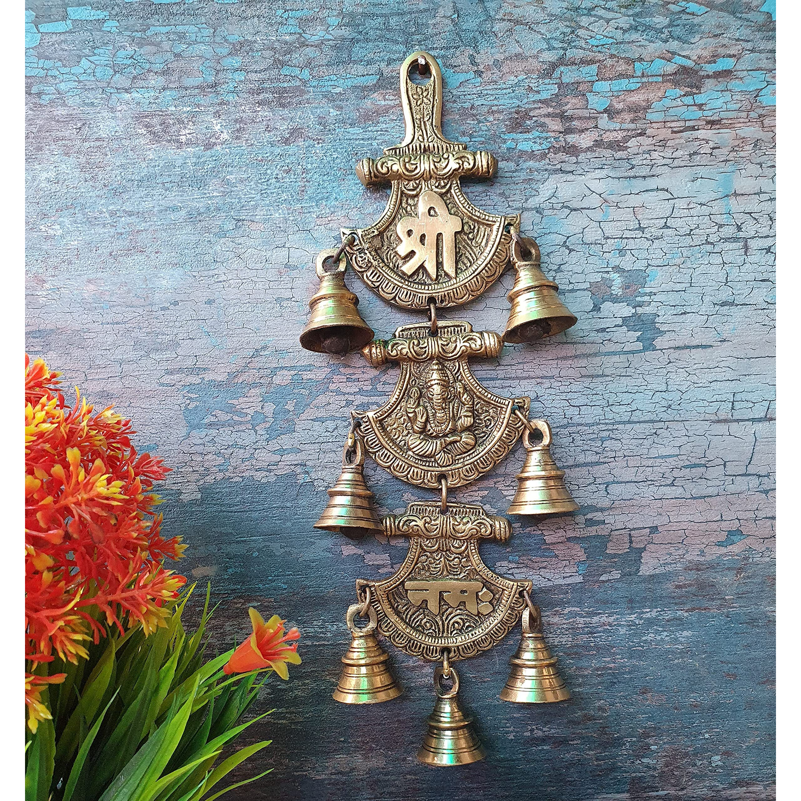 Mohan Jodero Elegant Brass Shubh Labh/ Shri Ganesha Namah Wall Hanging With Bells