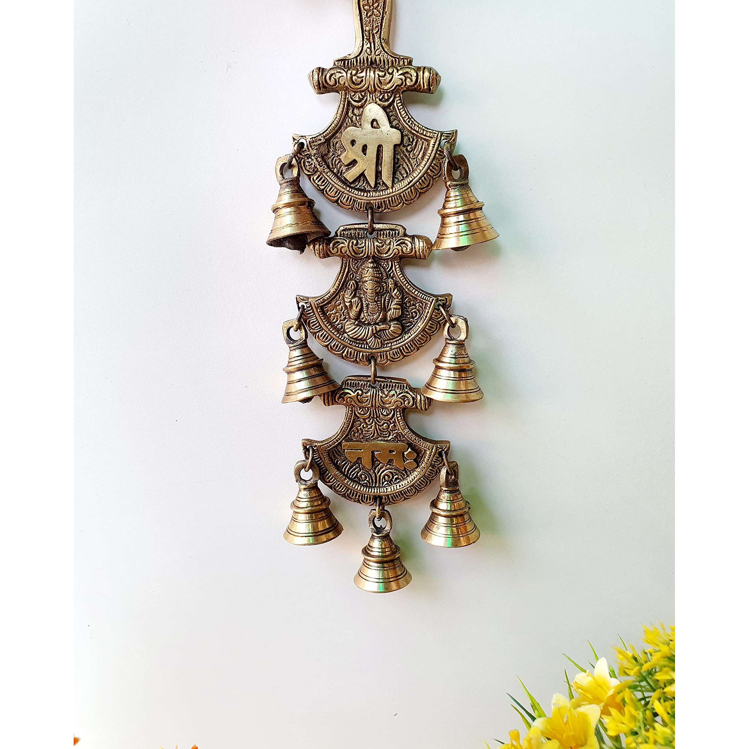 Mohan Jodero Elegant Brass Shubh Labh/ Shri Ganesha Namah Wall Hanging With Bells