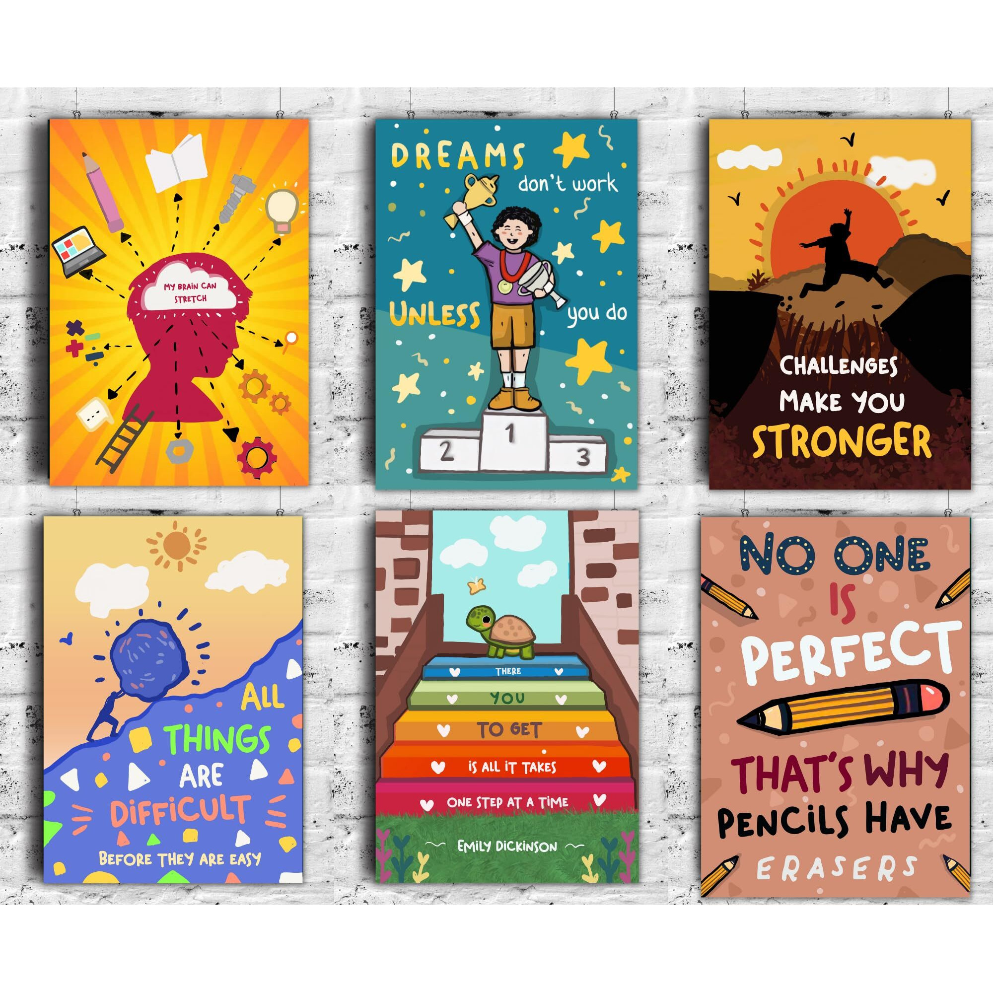 Ekdali Set Of 6 Motivational Wall Posters And Inspirational Quotes For Office And Home | Colourful Motivational Posters | Growth Mindset In Kids