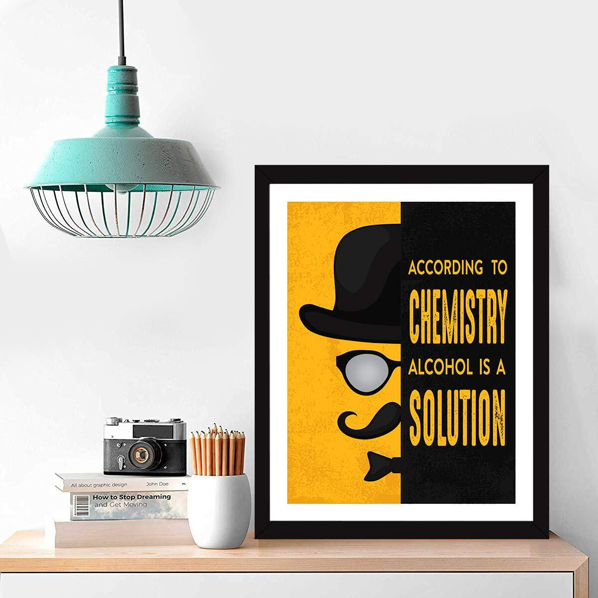 Chaka Chaundh  Bar Quotes Frame - Whisky Quotes Frames - Bar Poster For Wall With Frame, Whisky Quotes Framed Posters - Bar Photo Frames (14 X 11 Inches)  Composite Wood (Yellow)