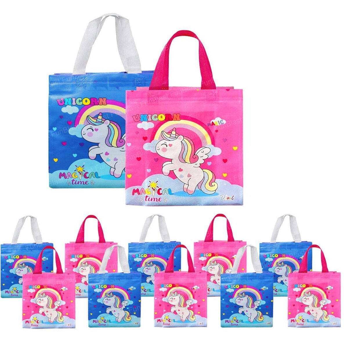Funblast Multi-Purpose Reusable Hand Carry Bag - Unicorn Gifting Bags For Return Gifts, Pack Of 12 Pcs Non-Woven Carry Bags, Birthday Gifting Bags For Return Gifts