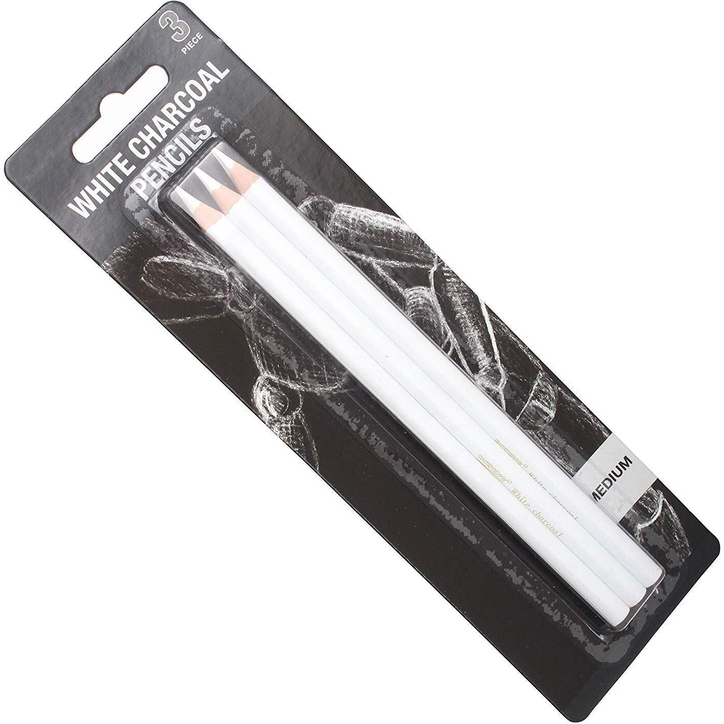 Artbee White Medium Charcoal Art Drawing Pencils Set, Sketching For Dark Or Tinted Paper -3 Pcss