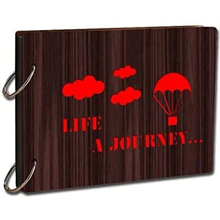 Printelligent Wooden Craft Scrapbook Photo Album (Brown, 22 Cm X 16 Cm X 4 Cm)