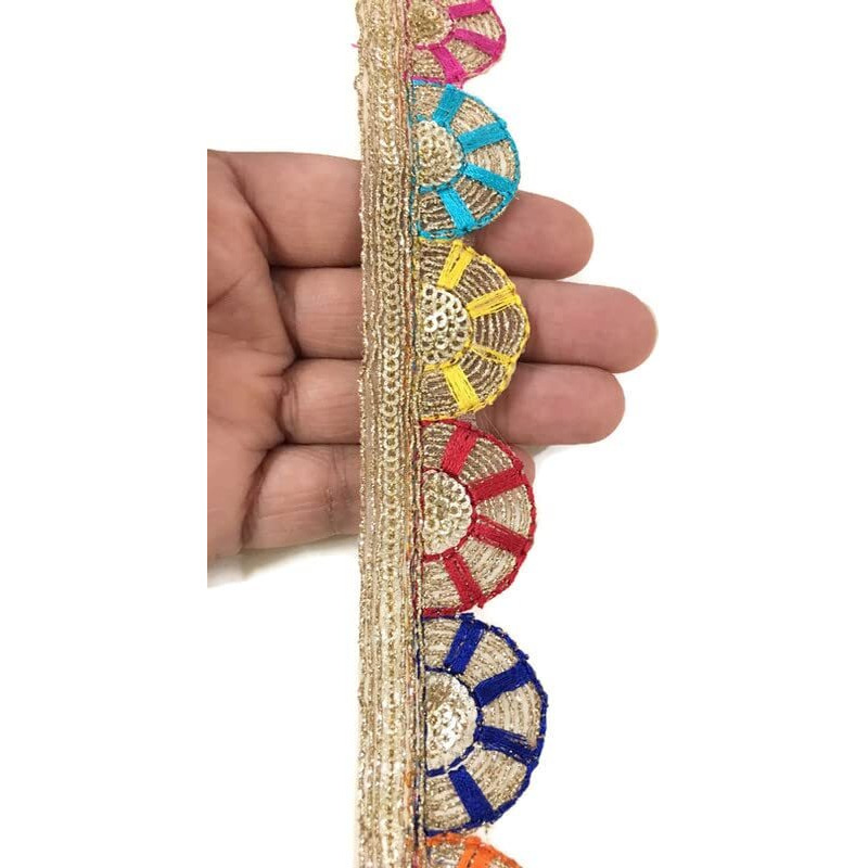 Sync Multicolour Lace Border Material For Sarees Blouse Thread Multi Hanging Latkan Glitter Dupatta,Women Dresses Suits Lehenga Gowns Chunni Choli Decoration Crafts 9 Meters Embroidered Embroidery Lace