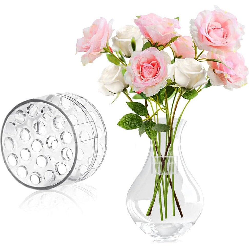 Hasthip 2024 Flower Arrangement Spiral Stem Holder For Vases, Ikebana Arranger, Floral Grid With 19 Holes, Diy Bouquet Twister (Clear, L)